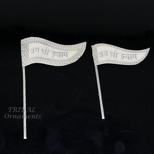 925 sterling silver handmade lork Khatu Shyam Dhwaja or flag, silver "jai shree shyam" flag best way for gifting to idols or kriahna su1016 - TRIBAL ORNAMENTS