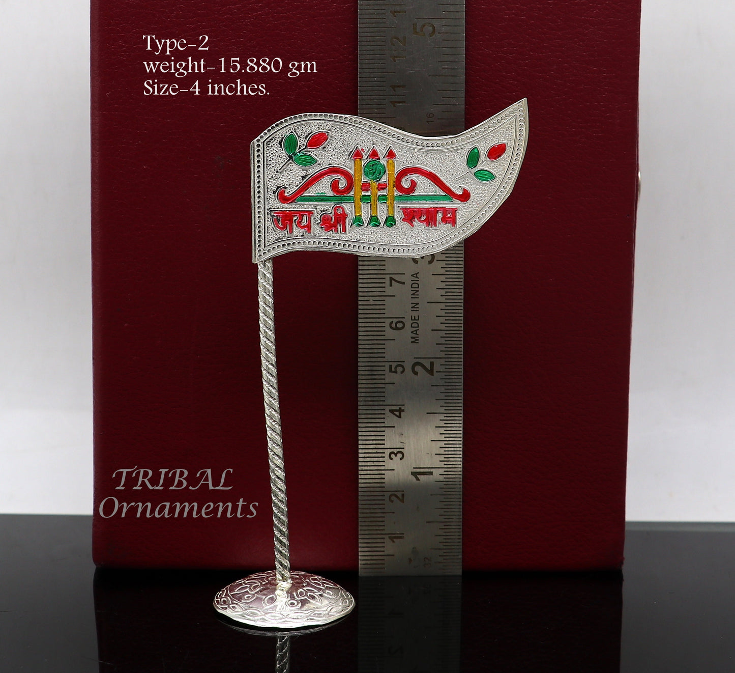 925 sterling silver handmade lork Khatu Shyam Dhwaja or flag, silver "jai shree shyam" flag best way for gifting to idols or kriahna su1018 - TRIBAL ORNAMENTS