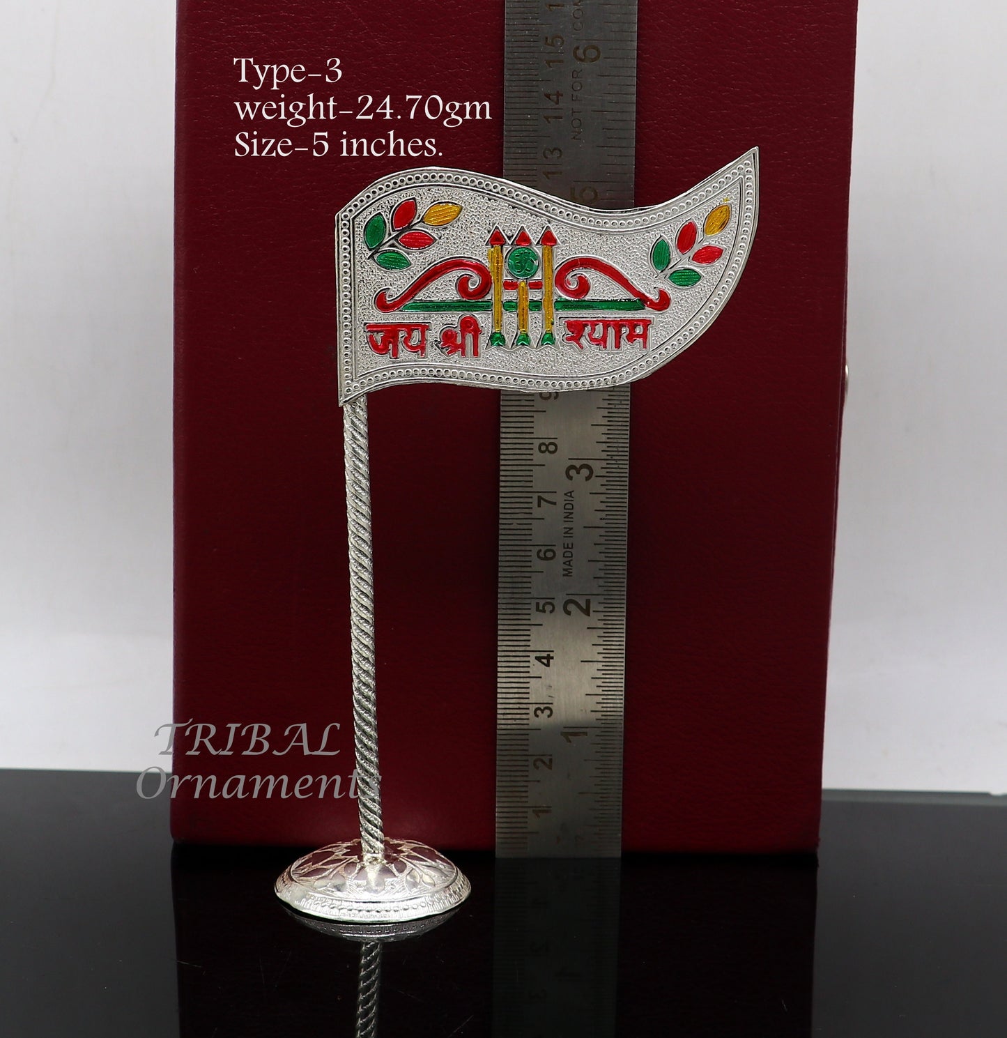 925 sterling silver handmade lork Khatu Shyam Dhwaja or flag, silver "jai shree shyam" flag best way for gifting to idols or kriahna su1018 - TRIBAL ORNAMENTS