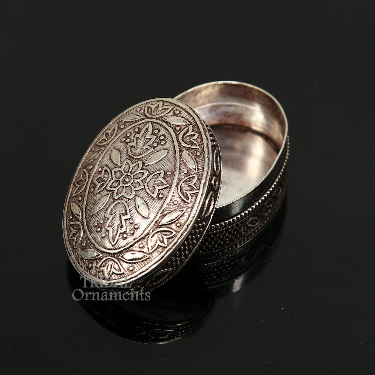 Exclusive small bridal kajal box 925 sterling silver trinket box, container box, small jewelry box, Vermilion bridal art gifting stb743 - TRIBAL ORNAMENTS