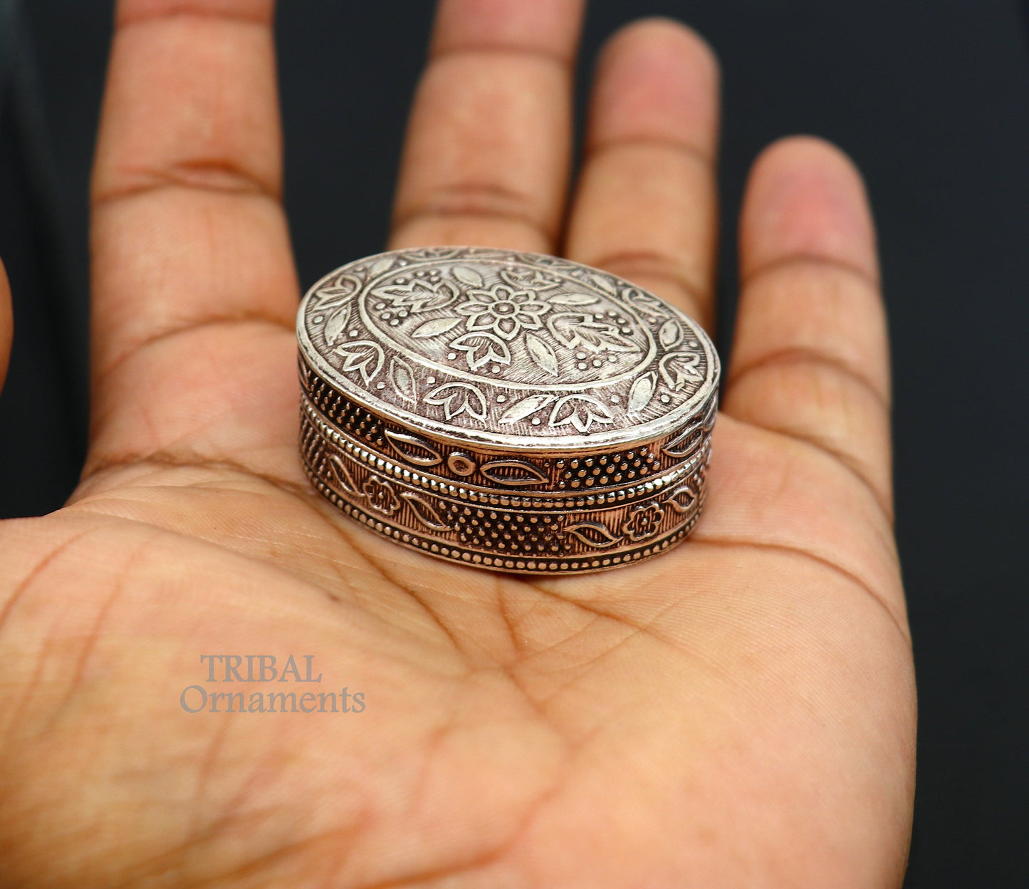 Exclusive small bridal kajal box 925 sterling silver trinket box, container box, small jewelry box, Vermilion bridal art gifting stb743 - TRIBAL ORNAMENTS
