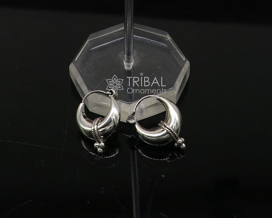 Exclusive 925 sterling silver Handmade vintage ethnic style small hoops earrings unisex tribal stylish unique Bali jewelry India S1150 - TRIBAL ORNAMENTS
