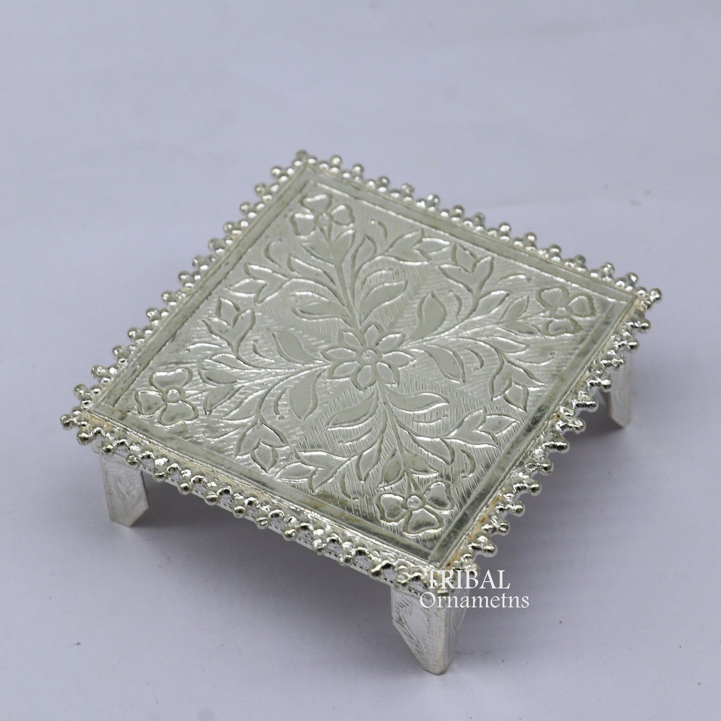 2.5" Vintage design Sterling silver handmade customize small square shape table/bazot/chouki, excellent home puja utensils temple art su951 - TRIBAL ORNAMENTS