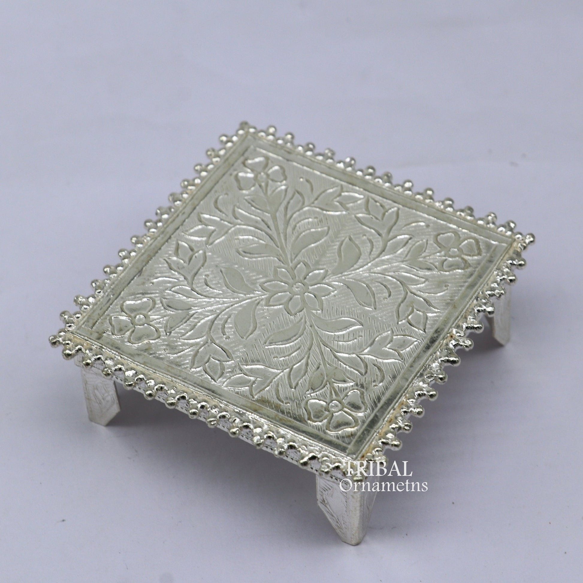2.5" Vintage design Sterling silver handmade customize small square shape table/bazot/chouki, excellent home puja utensils temple art su951 - TRIBAL ORNAMENTS