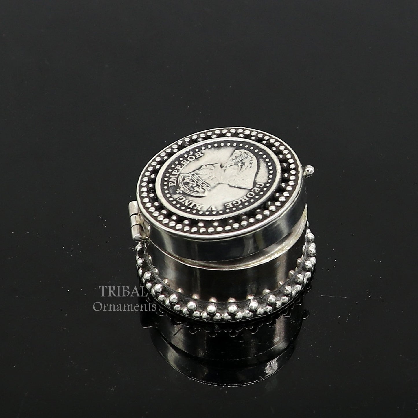 925 sterling silver Stunning George V king Emperor coin design trinket box, kajal eyeliner box, Sindur box brides gift silver box stb746 - TRIBAL ORNAMENTS