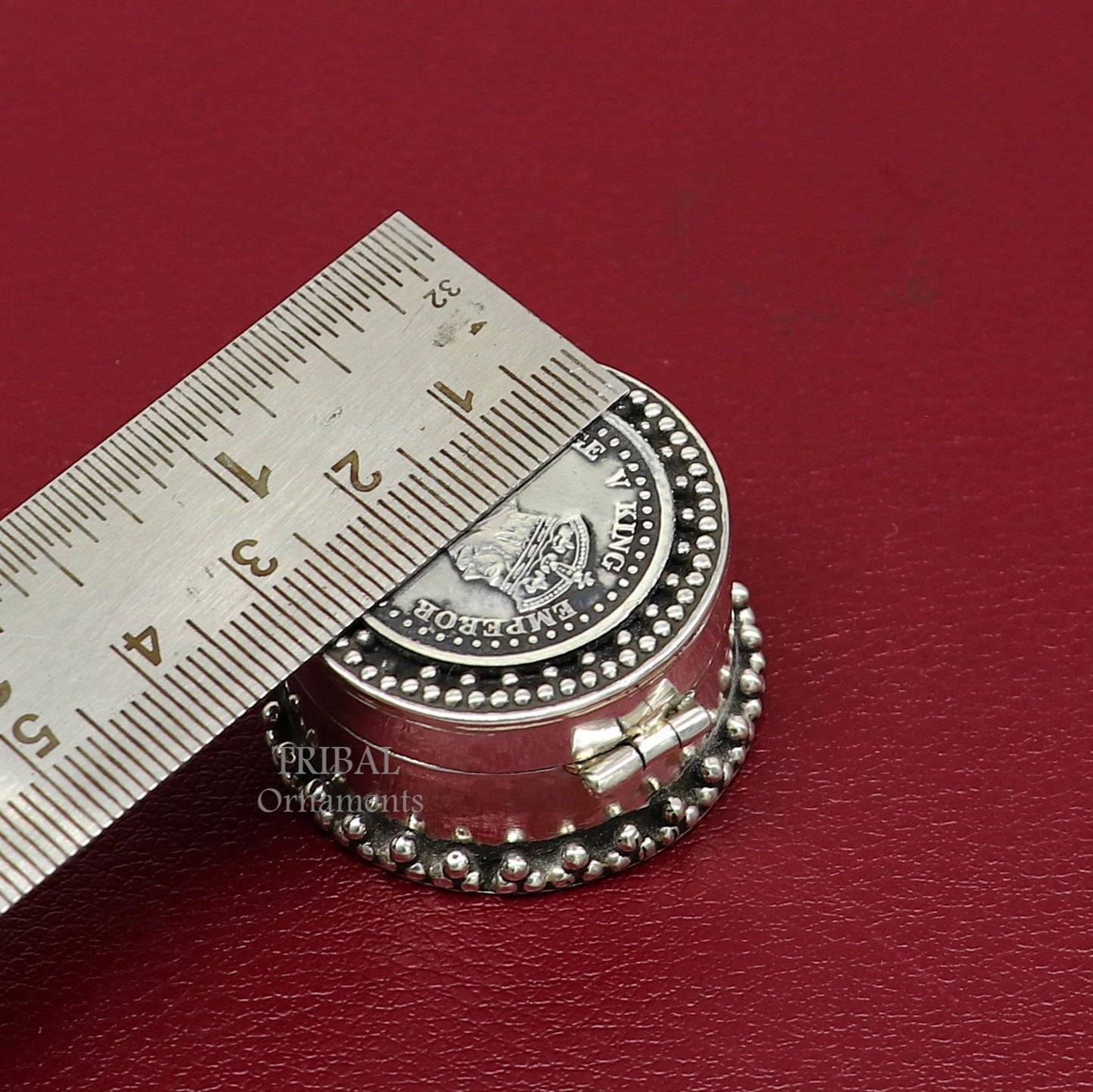 925 sterling silver Stunning George V king Emperor coin design trinket box, kajal eyeliner box, Sindur box brides gift silver box stb746 - TRIBAL ORNAMENTS