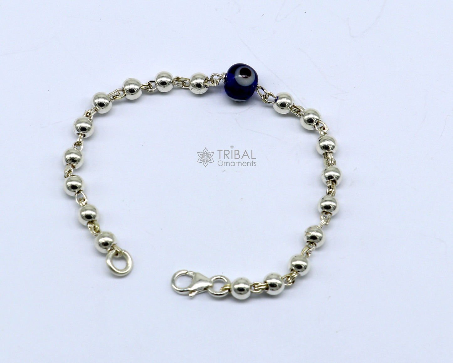All sizes evil eye with 925 sterling silver beaded bracelet or anklet for girls and kids/your baby, silver Nazariya/nazarbattu bbr502 - TRIBAL ORNAMENTS