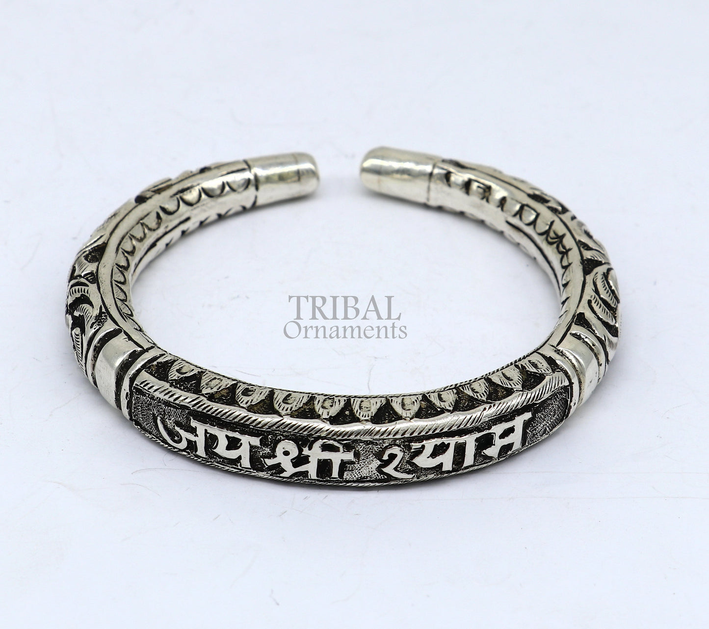 925 Sterling silver handmade chitai work "jai shree shyam" lord krishna mantra bracelet kada best divine unisex tribal ethnic jewelry nsk649 - TRIBAL ORNAMENTS