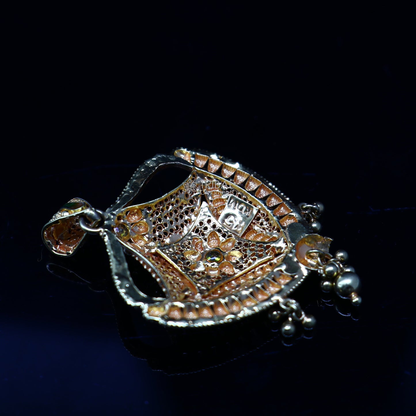 Traditional cultural filigree work trendy 22kt yellow gold handmade unique pendant, amazing ethnic brides pendant jewelry gp24 - TRIBAL ORNAMENTS