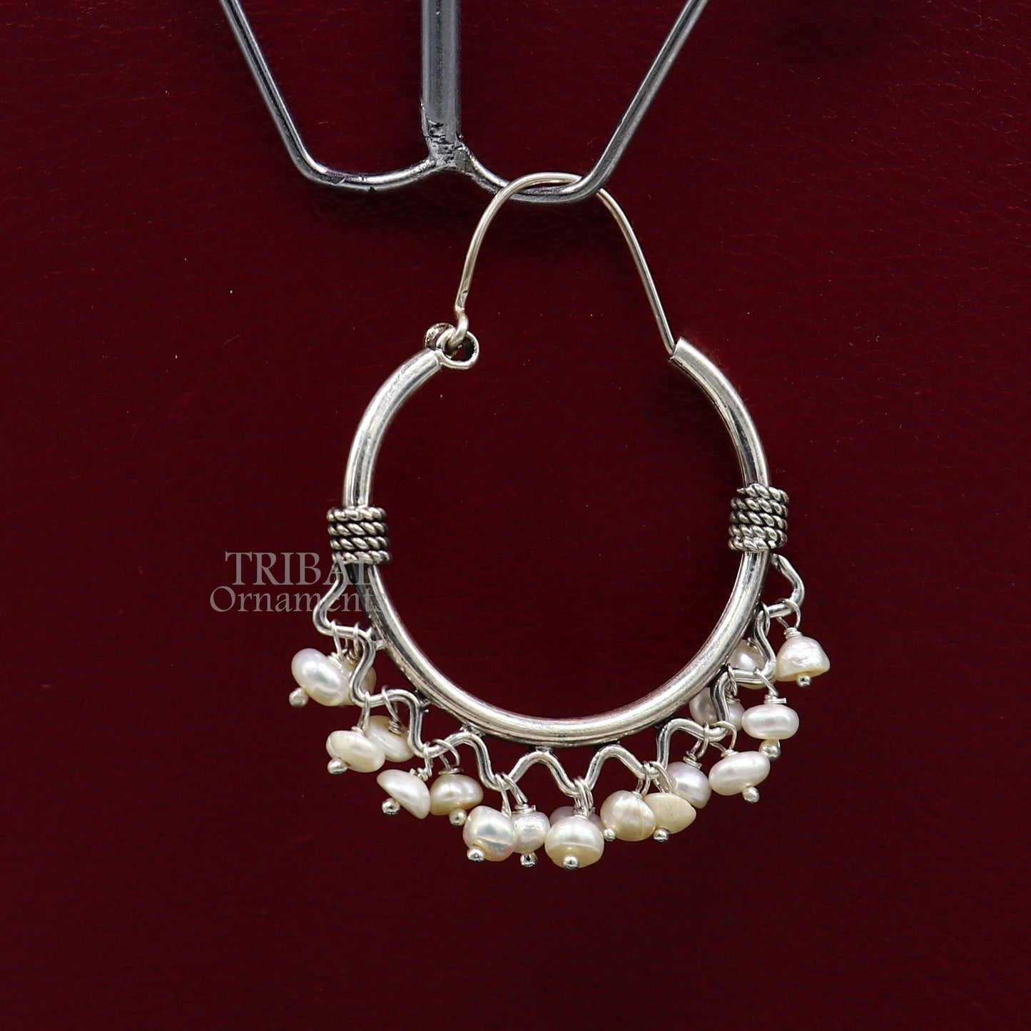 925 sterling silver handmade hoop earring, fabulous Bali, hanging pearls, hook, hoop gifting gorgeous tribal customized jewelry s1146 - TRIBAL ORNAMENTS