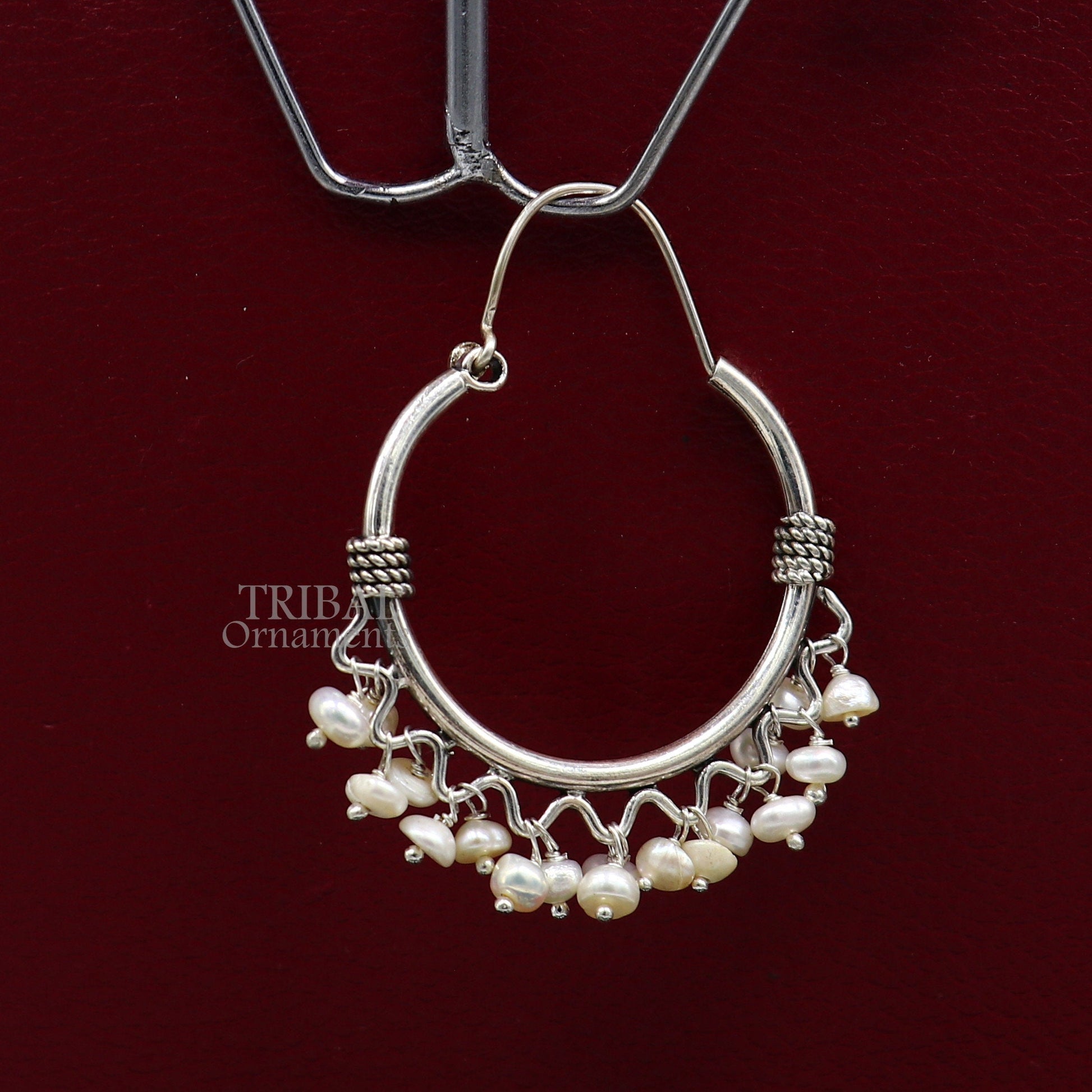 925 sterling silver handmade hoop earring, fabulous Bali, hanging pearls, hook, hoop gifting gorgeous tribal customized jewelry s1146 - TRIBAL ORNAMENTS