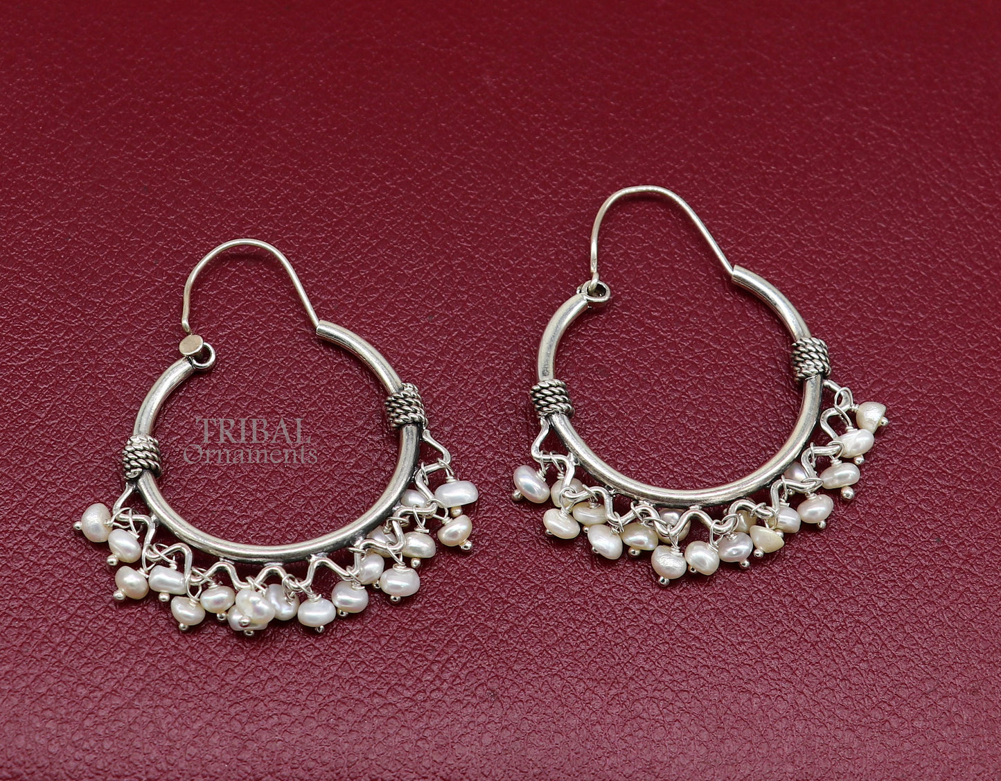925 sterling silver handmade hoop earring, fabulous Bali, hanging pearls, hook, hoop gifting gorgeous tribal customized jewelry s1146 - TRIBAL ORNAMENTS