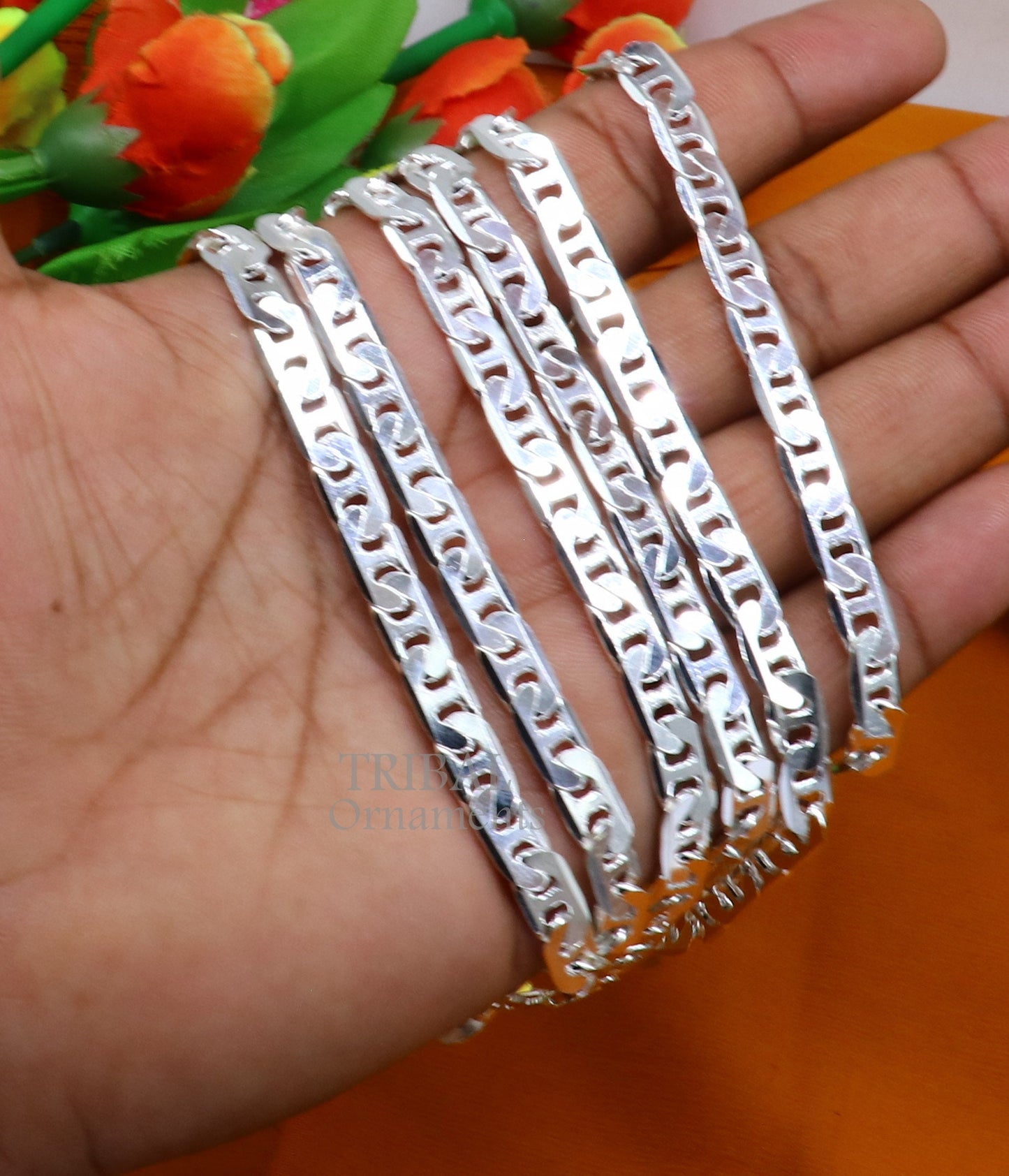6mm 20" solid 925 sterling silver handmade modern trendy design unique fancy chain necklace, best gifting unisex jewelry India ch218 - TRIBAL ORNAMENTS