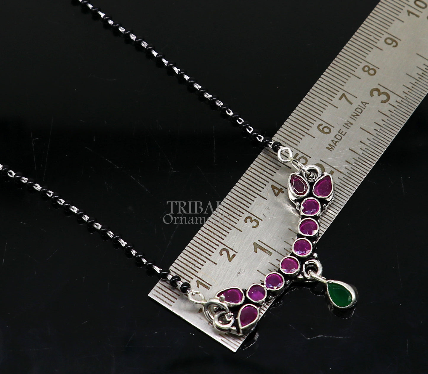 Trendy Red cut stone mangalsutra pendant 925 sterling silver black beads chain necklace, traditional style brides Mangalsutra necklace ms16 - TRIBAL ORNAMENTS