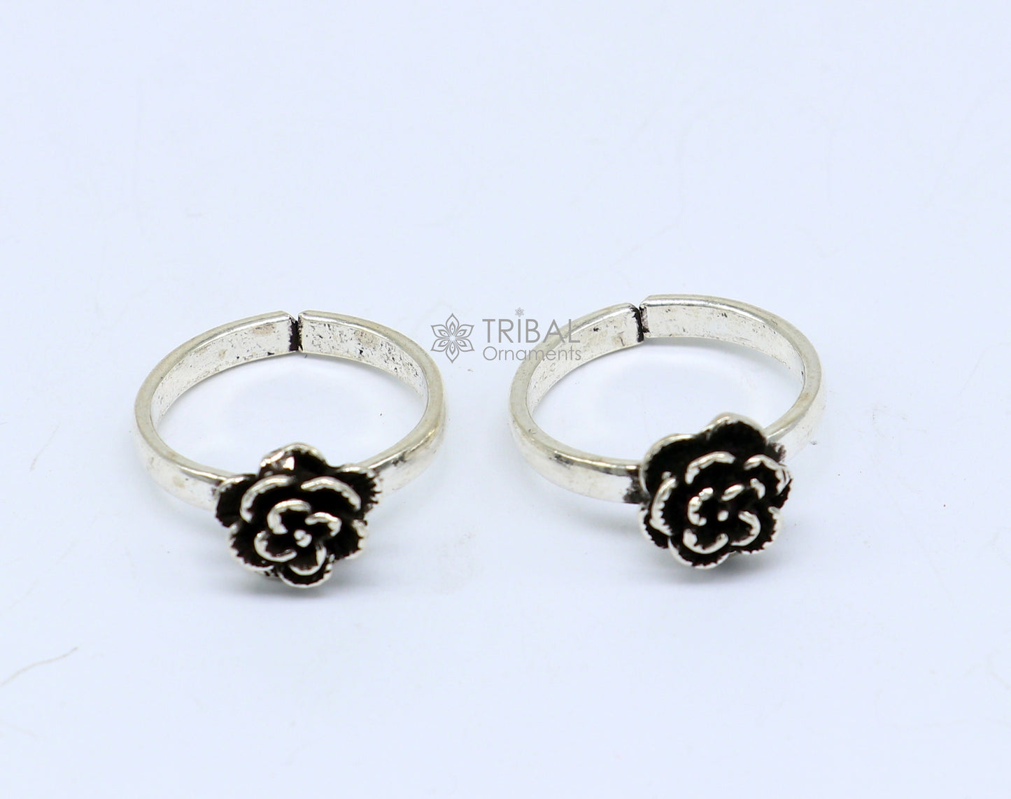 925 sterling silver adjustable size toe ring band rose flower design tribal belly dance ethnic cultural jewelry from india ntr94 - TRIBAL ORNAMENTS