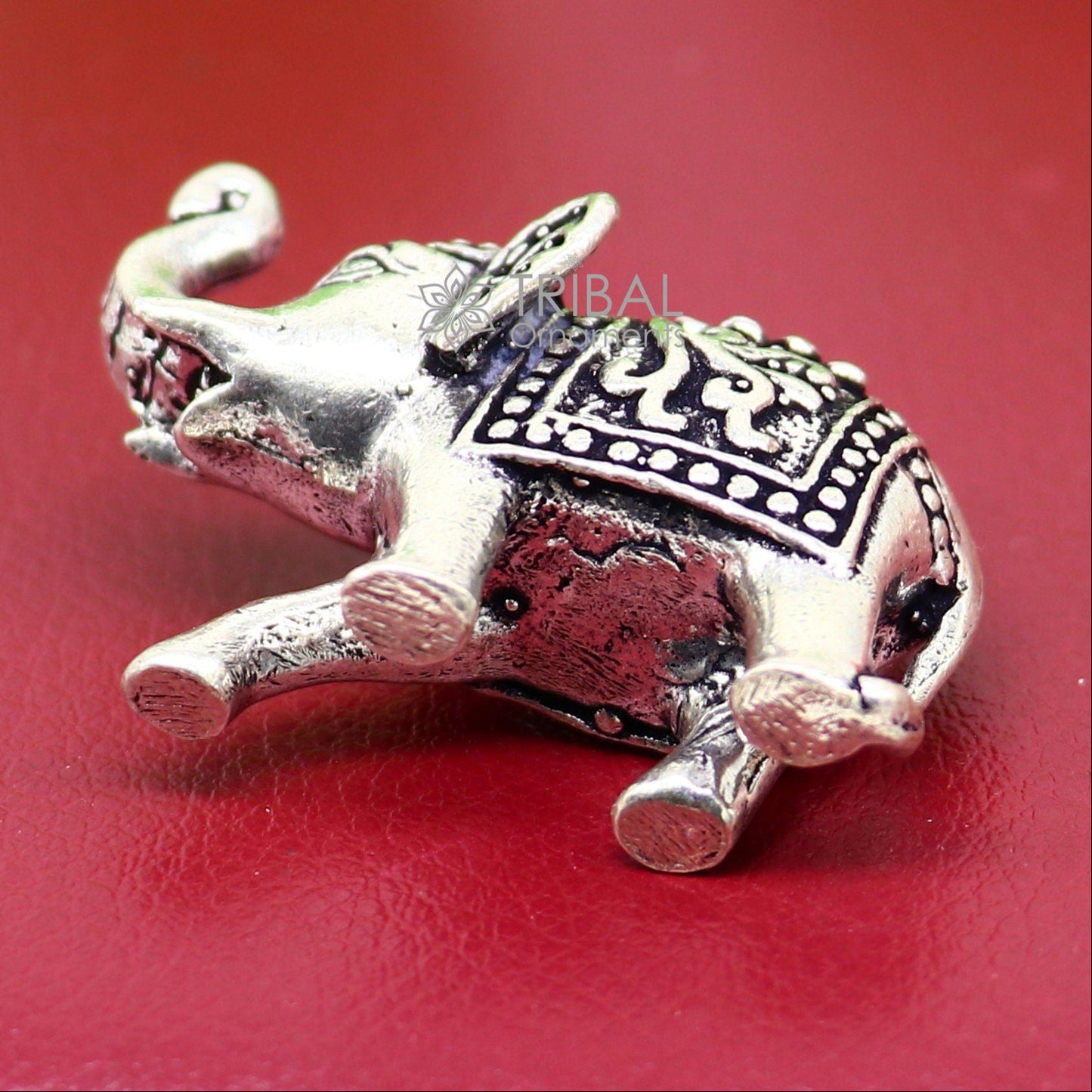 Fully solid 925 Sterling silver Kandrai work Nakshi design Elephant statue, puja article figurine for wealth and prosperity art606 - TRIBAL ORNAMENTS