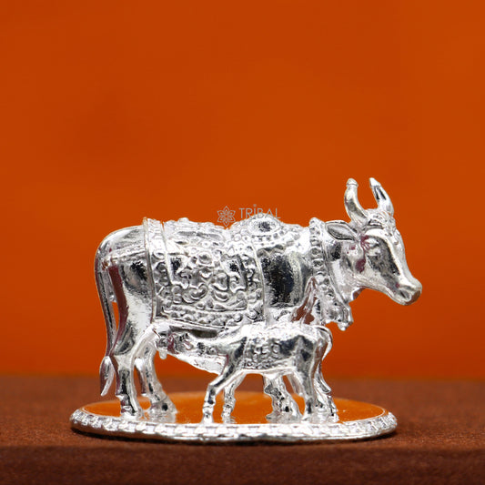 Divine cow with calf 925 sterling silver vintage design Kamdhenu cow, deity's cow, wishing cow, silver worshipping puja art653 - TRIBAL ORNAMENTS