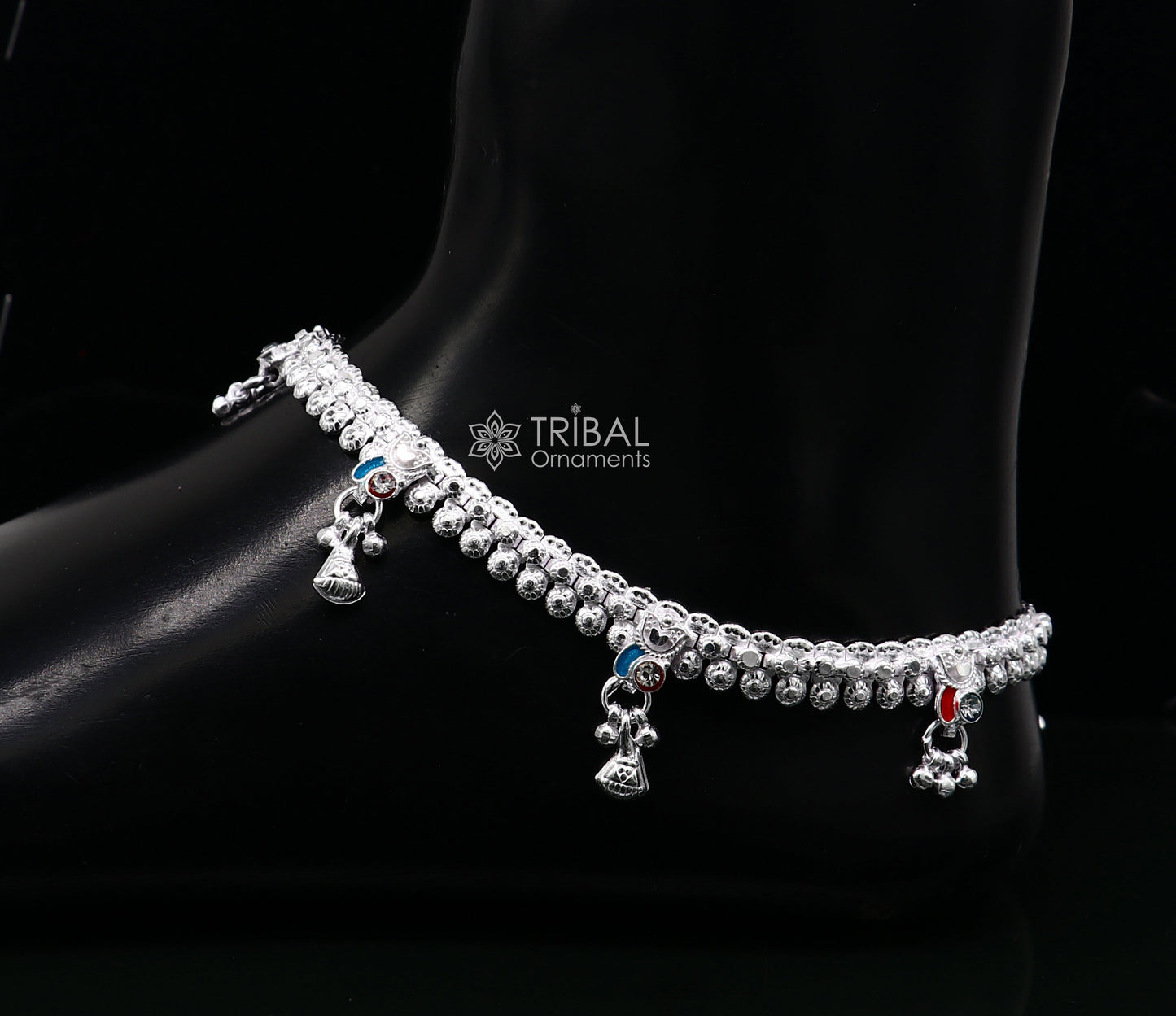 10" ethnic traditional cultural 925 sterling silver handmade vintage design ankle bracelet excellent tribal brides girl's jewelry ank544 - TRIBAL ORNAMENTS
