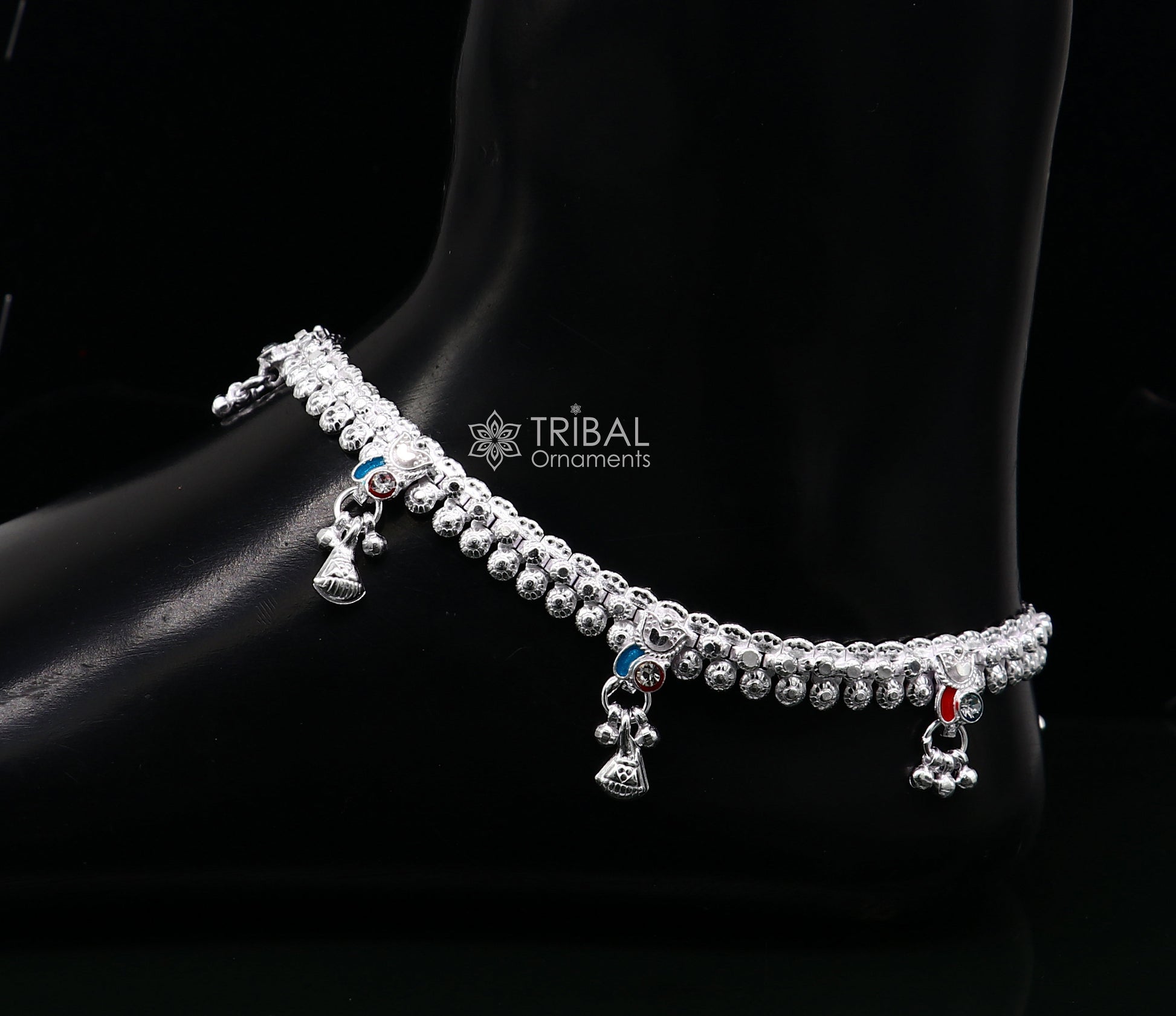 10" ethnic traditional cultural 925 sterling silver handmade vintage design ankle bracelet excellent tribal brides girl's jewelry ank544 - TRIBAL ORNAMENTS