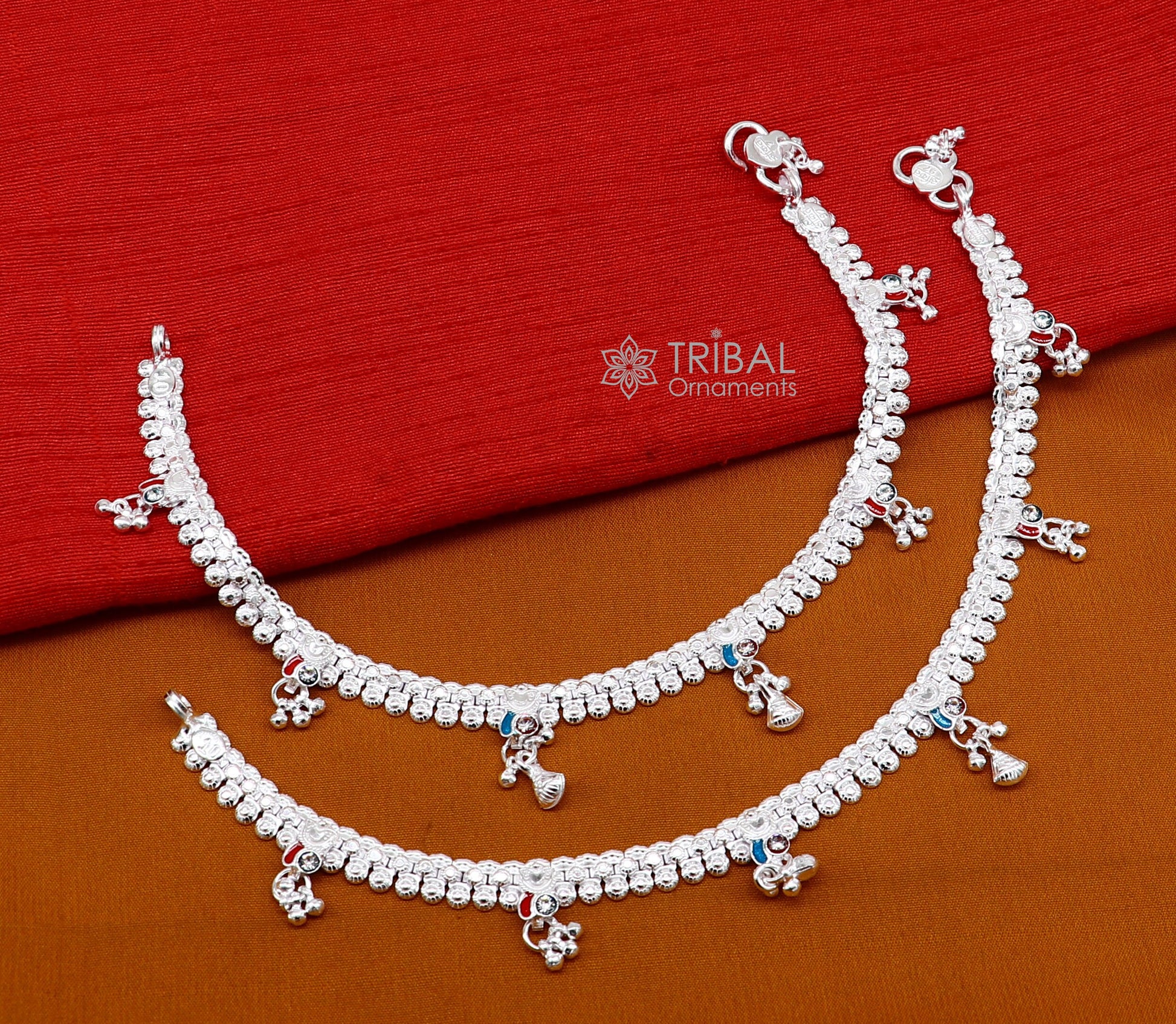 10" ethnic traditional cultural 925 sterling silver handmade vintage design ankle bracelet excellent tribal brides girl's jewelry ank544 - TRIBAL ORNAMENTS