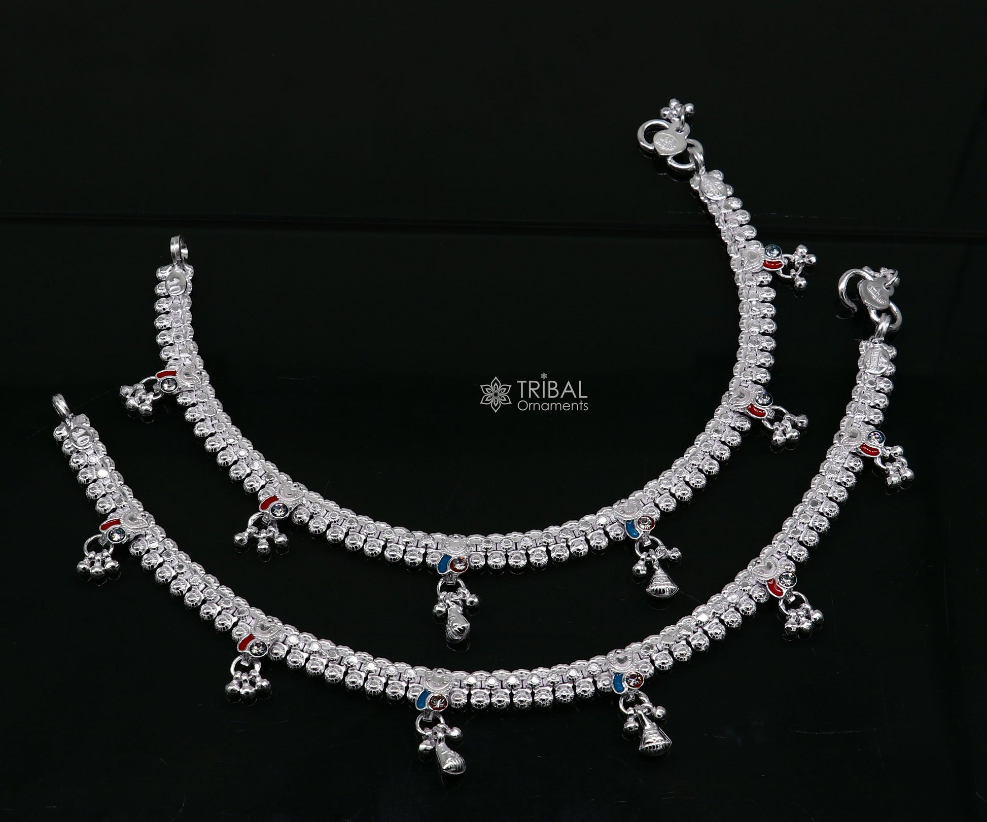 10" ethnic traditional cultural 925 sterling silver handmade vintage design ankle bracelet excellent tribal brides girl's jewelry ank544 - TRIBAL ORNAMENTS