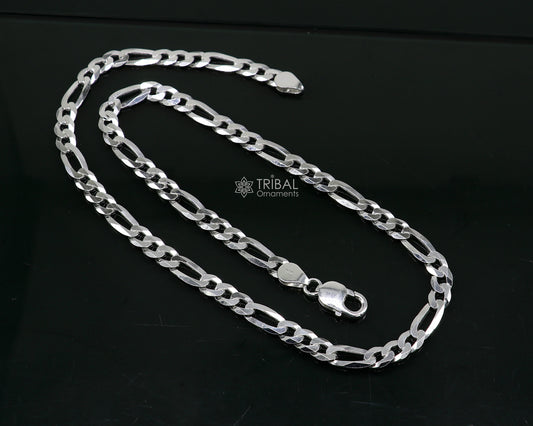 20" 7 MM 925 sterling silver handmade solid figaro chain stylish silver chain necklace, unisex chain best gifting jewelry from India ch230 - TRIBAL ORNAMENTS
