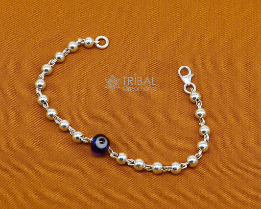 All sizes evil eye with 925 sterling silver beaded bracelet or anklet for girls and kids/your baby, silver Nazariya/nazarbattu bbr502 - TRIBAL ORNAMENTS