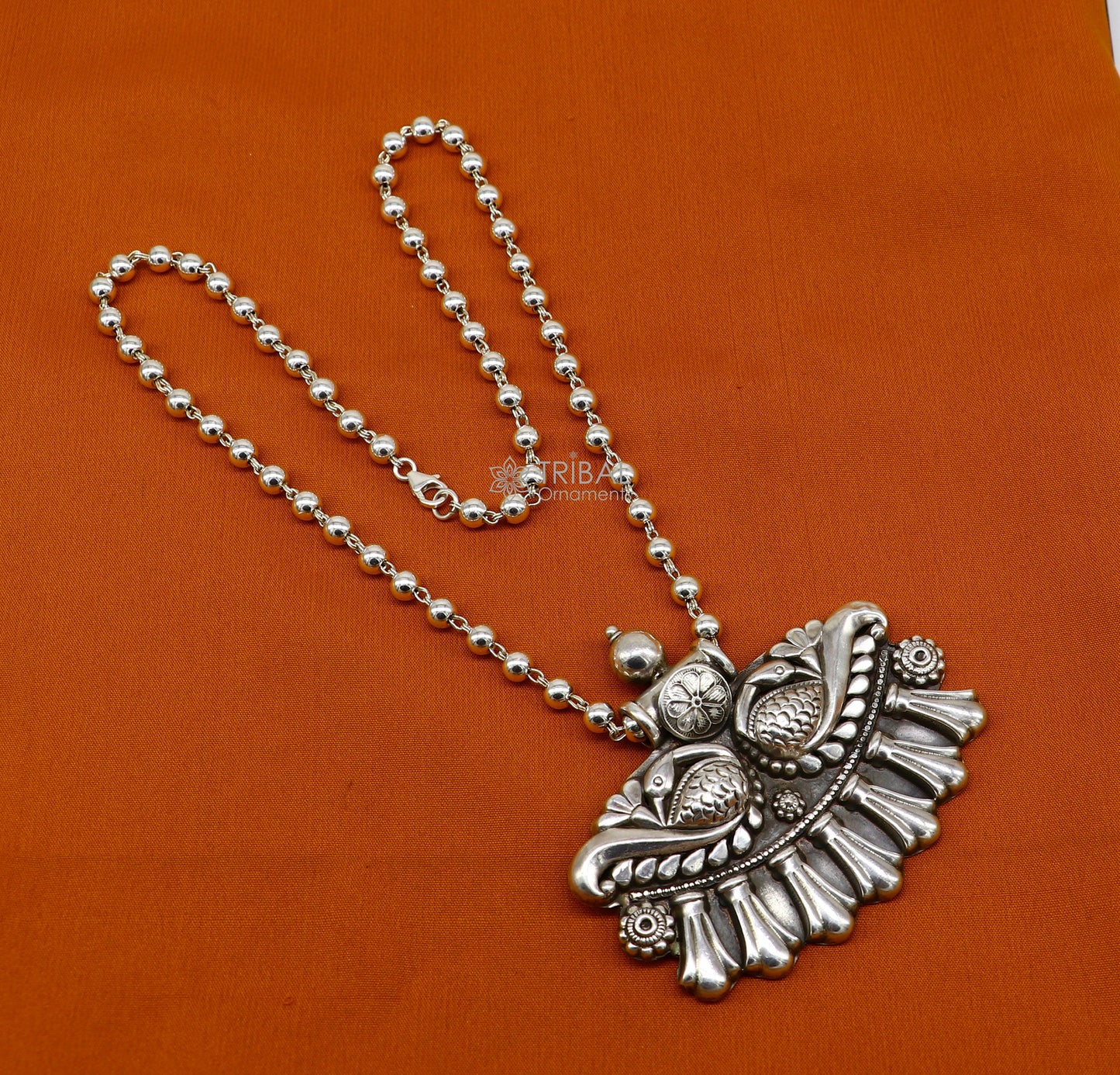 Vintage cultural design trendy 925 sterling silver handmade pendant style ethnic tribal functional long necklace jewelry India nsp584 - TRIBAL ORNAMENTS