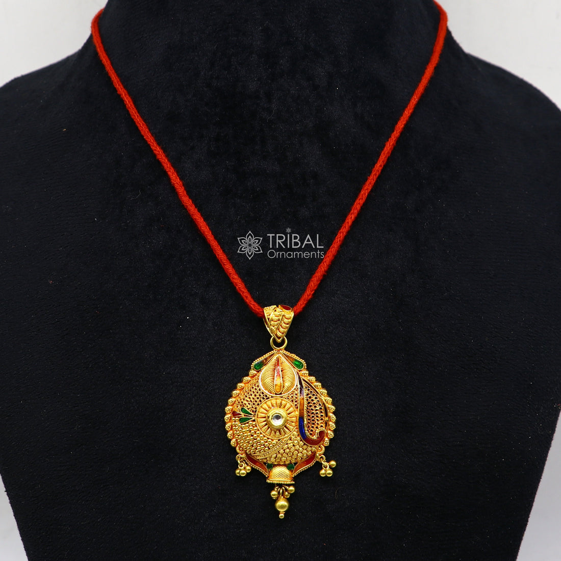Traditional cultural filigree work trendy 22kt yellow gold handmade unique pendant, amazing ethnic brides pendant jewelry gp23 - TRIBAL ORNAMENTS
