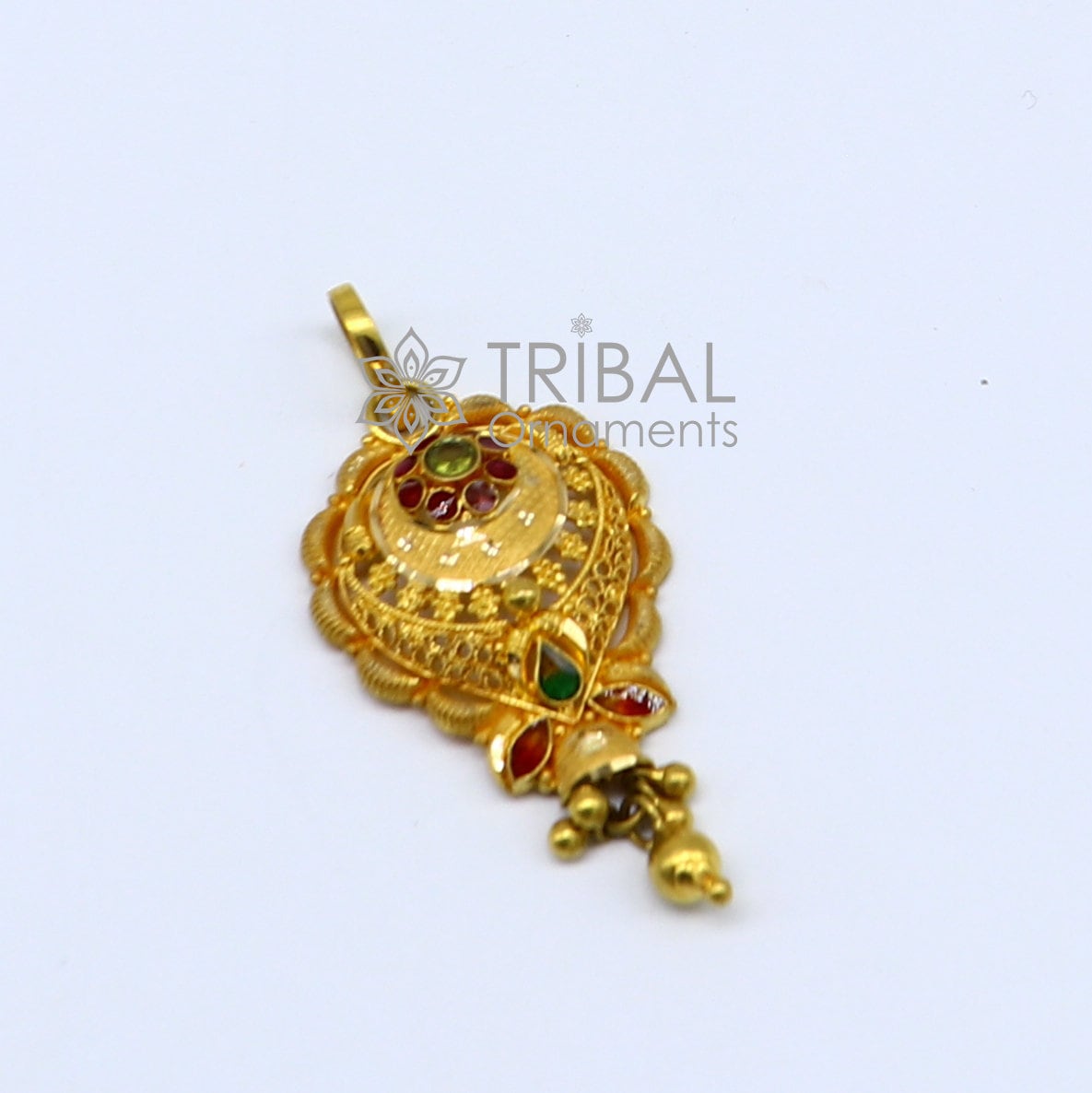 Floral design Traditional cultural filigree work trendy 22kt yellow gold functional pendant, amazing ethnic brides pendant jewelry gp27 - TRIBAL ORNAMENTS