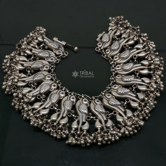 925 Sterling silver cultural stylish Vintage handmade peacock design belly dance anklets bracelet indian tribal ethnic jewelry ank540 - TRIBAL ORNAMENTS