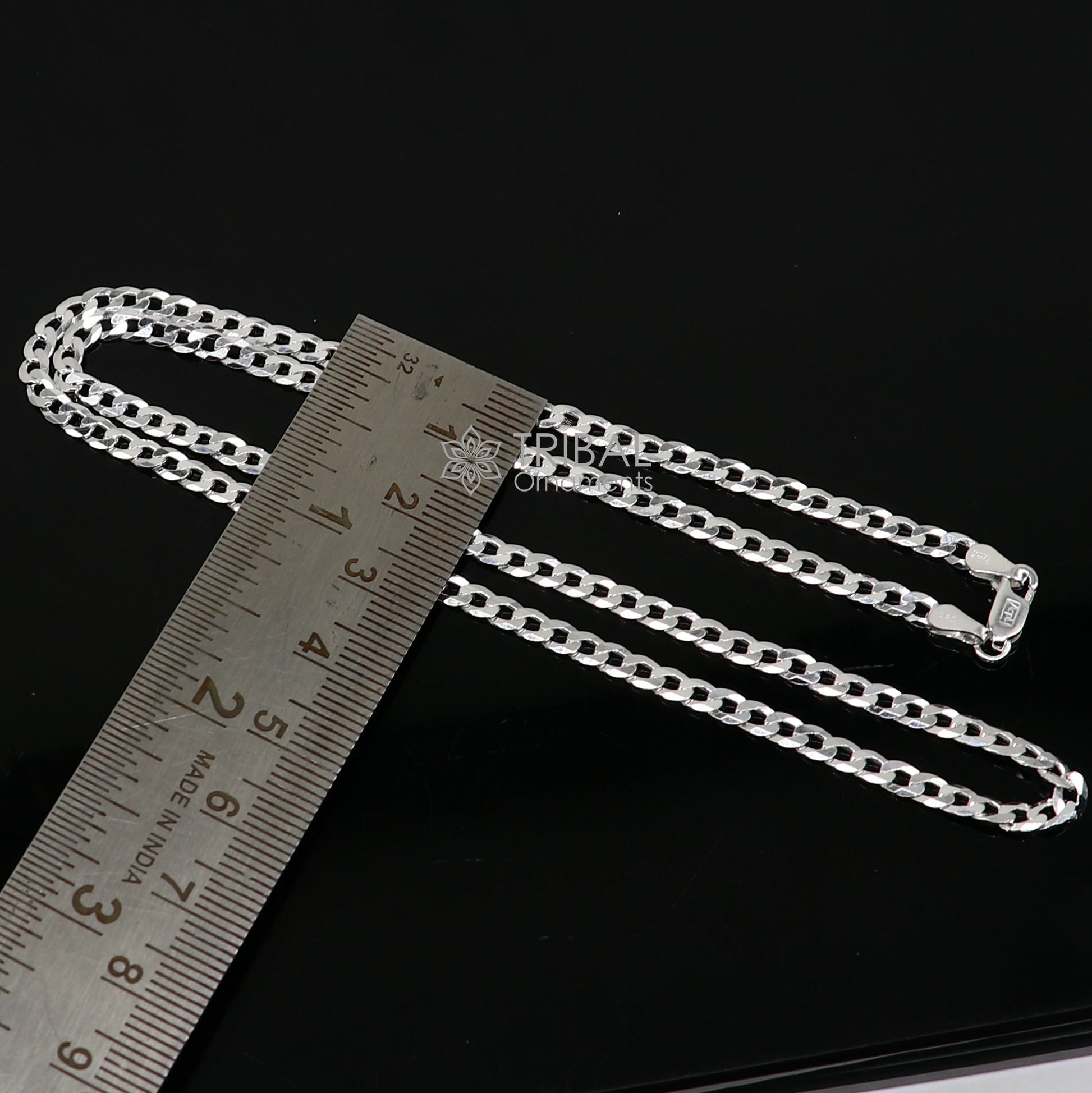 20" 3MM 925 sterling silver handmade solid fancy stylish silver chain necklace curb cuban chain best gifting jewelry from India ch245 - TRIBAL ORNAMENTS
