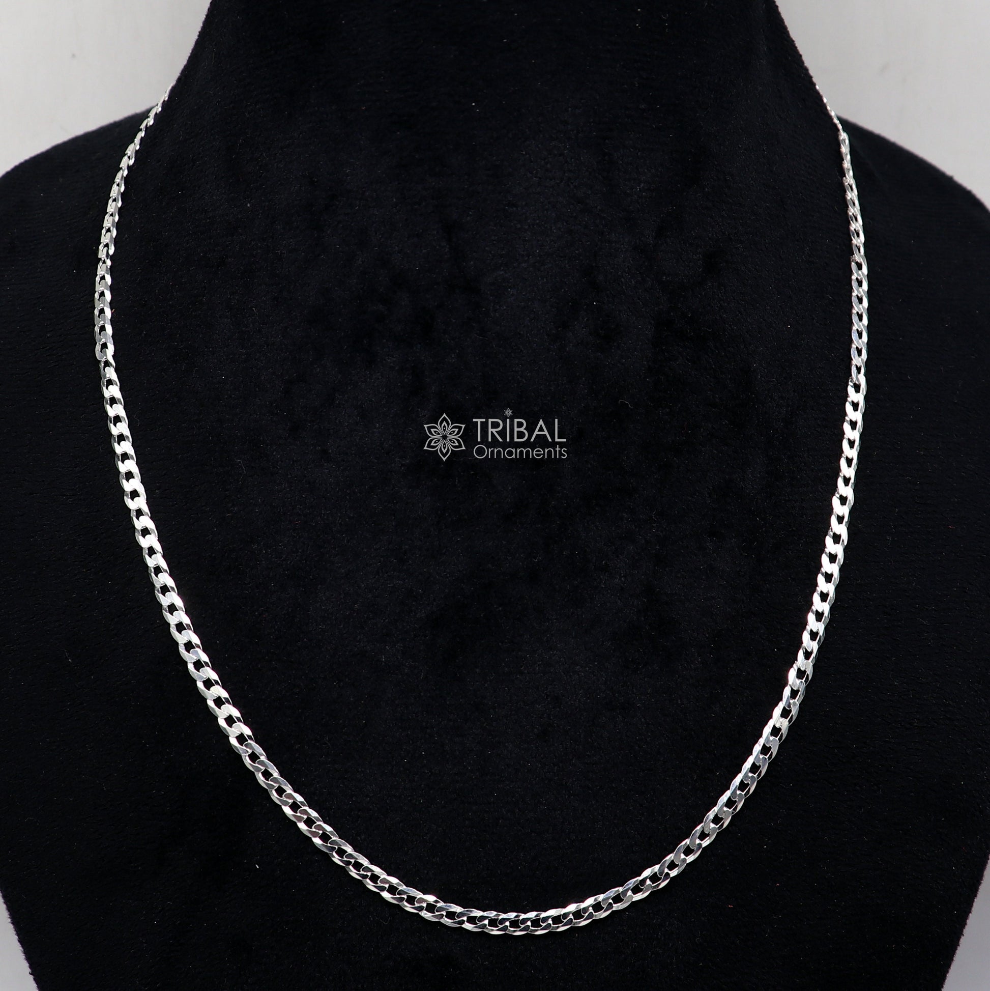 20" 3MM 925 sterling silver handmade solid fancy stylish silver chain necklace curb cuban chain best gifting jewelry from India ch245 - TRIBAL ORNAMENTS