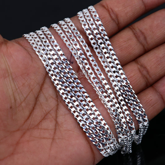 20" 3MM 925 sterling silver handmade solid fancy stylish silver chain necklace curb cuban chain best gifting jewelry from India ch245 - TRIBAL ORNAMENTS