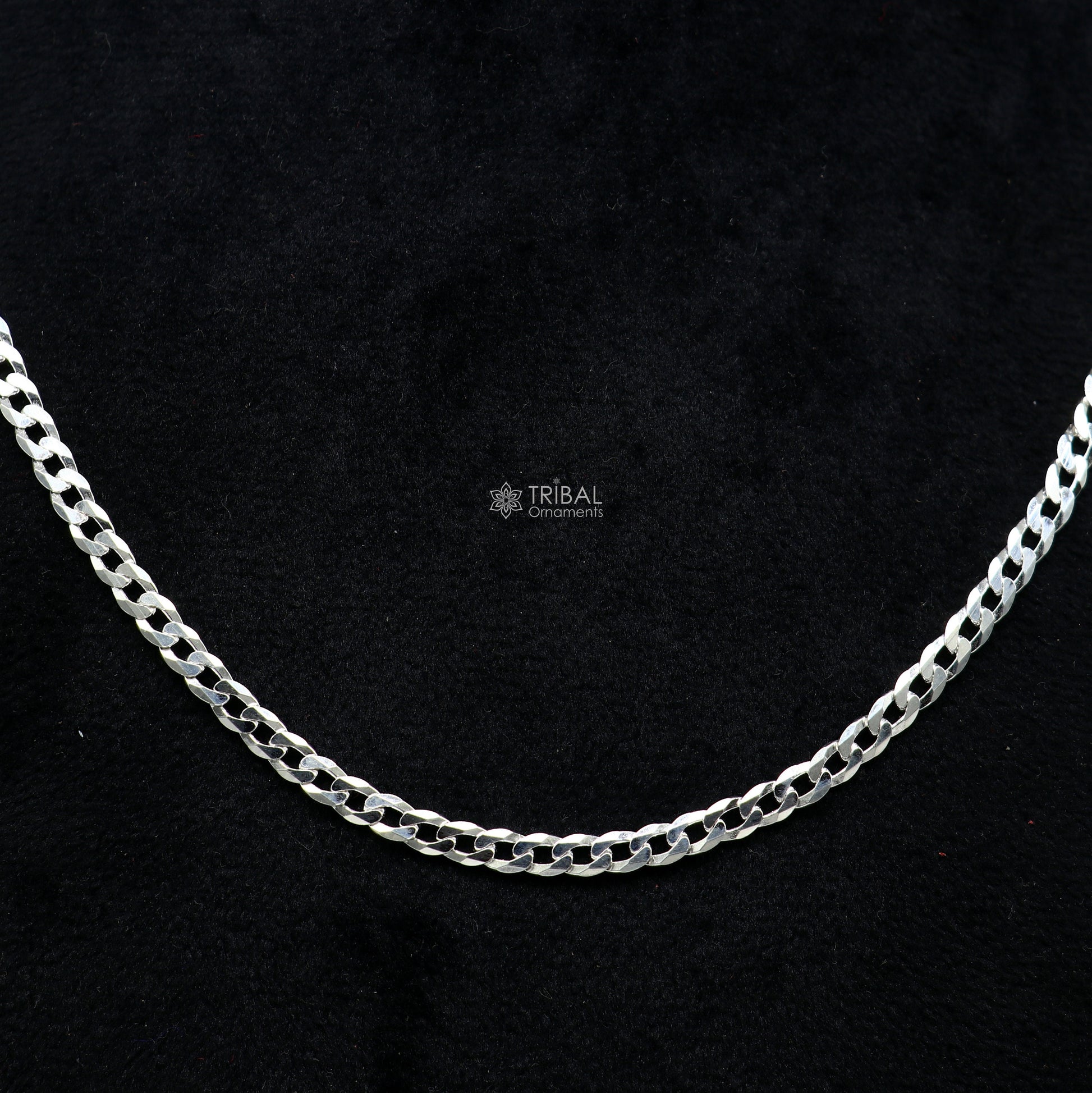20" 3MM 925 sterling silver handmade solid fancy stylish silver chain necklace curb cuban chain best gifting jewelry from India ch245 - TRIBAL ORNAMENTS