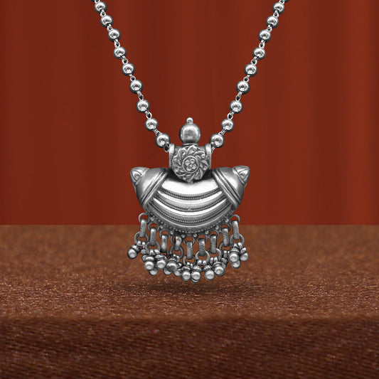 Traditional cultural trendy style 925 sterling silver beaded long chain necklace best brides tribal ethnic jewelry of india set585 - TRIBAL ORNAMENTS