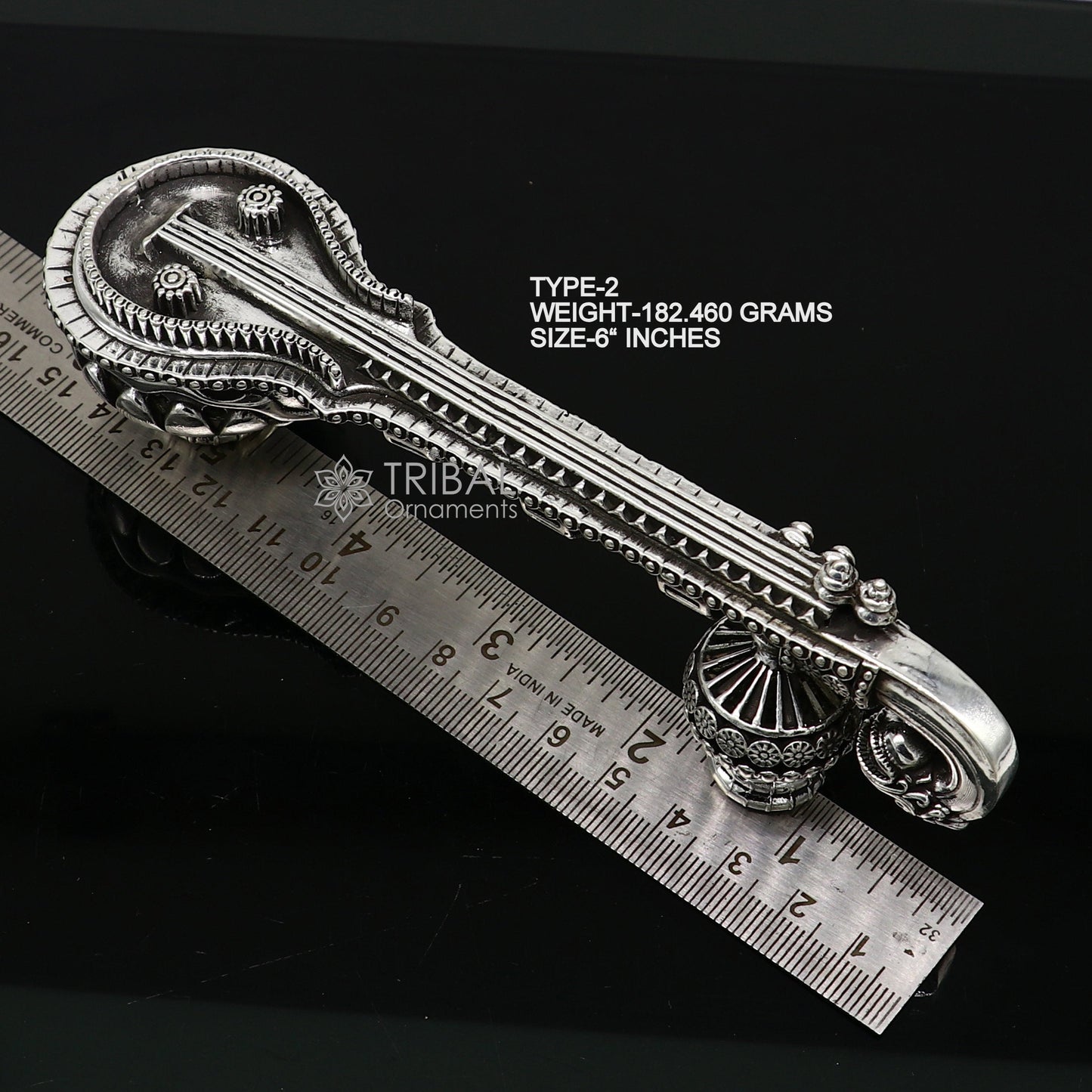 5"OR 6" Maa Saraswati Veena, 925 sterling silver musical instrument Veena for Goddess Sharda, best gifting puja article, Worshipping art623 - TRIBAL ORNAMENTS