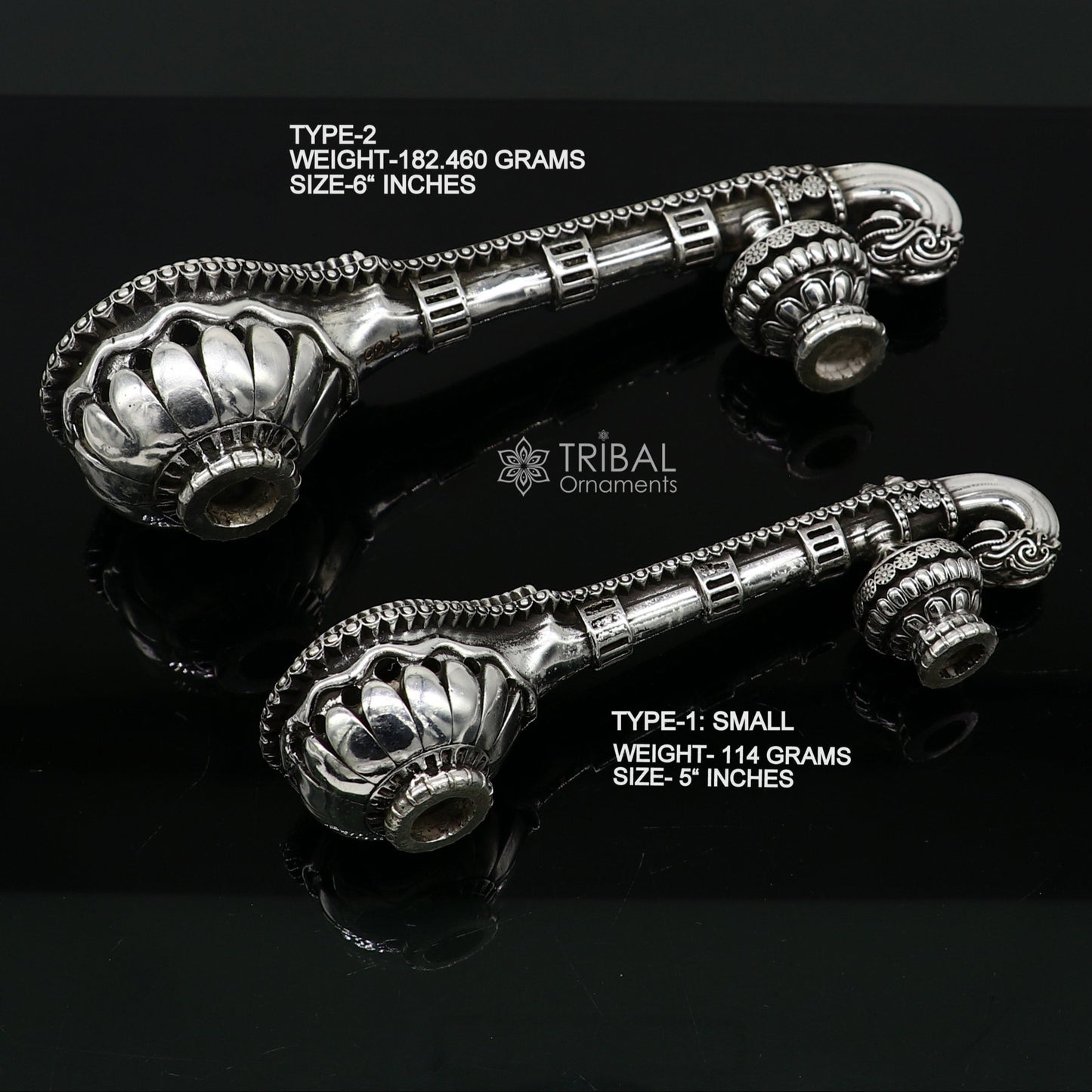 5"OR 6" Maa Saraswati Veena, 925 sterling silver musical instrument Veena for Goddess Sharda, best gifting puja article, Worshipping art623 - TRIBAL ORNAMENTS