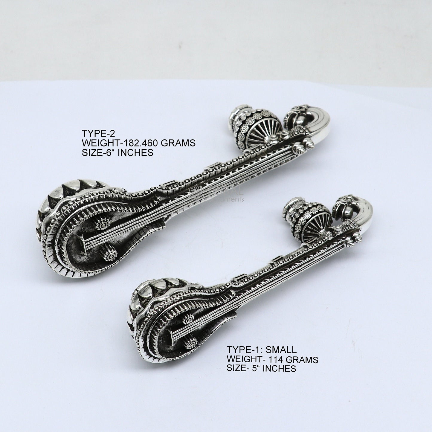 5"OR 6" Maa Saraswati Veena, 925 sterling silver musical instrument Veena for Goddess Sharda, best gifting puja article, Worshipping art623 - TRIBAL ORNAMENTS