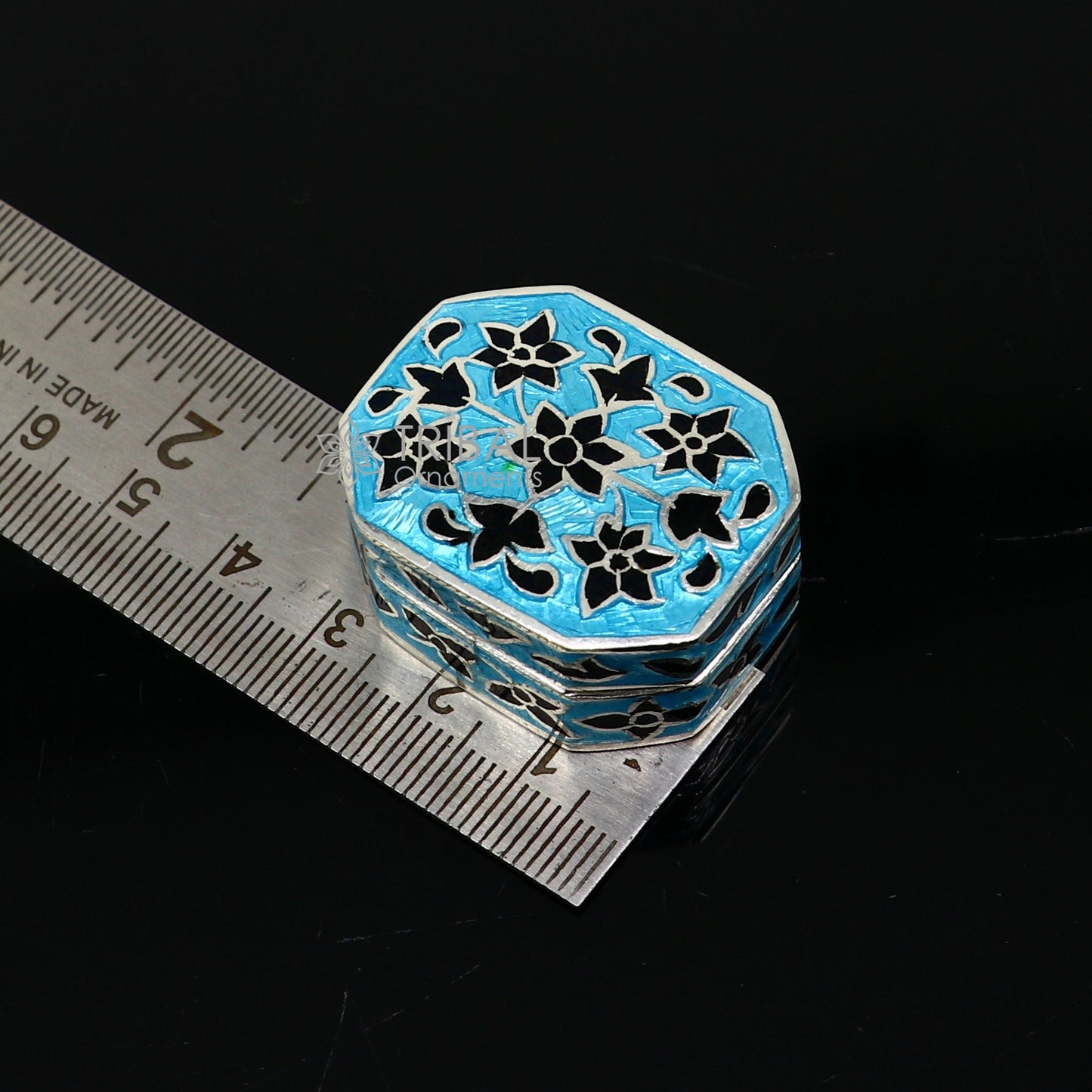 Enamel work 925 sterling silver trinket box, casket box, container, Sindoor box vintage design enamel brides jewelry stb778 - TRIBAL ORNAMENTS