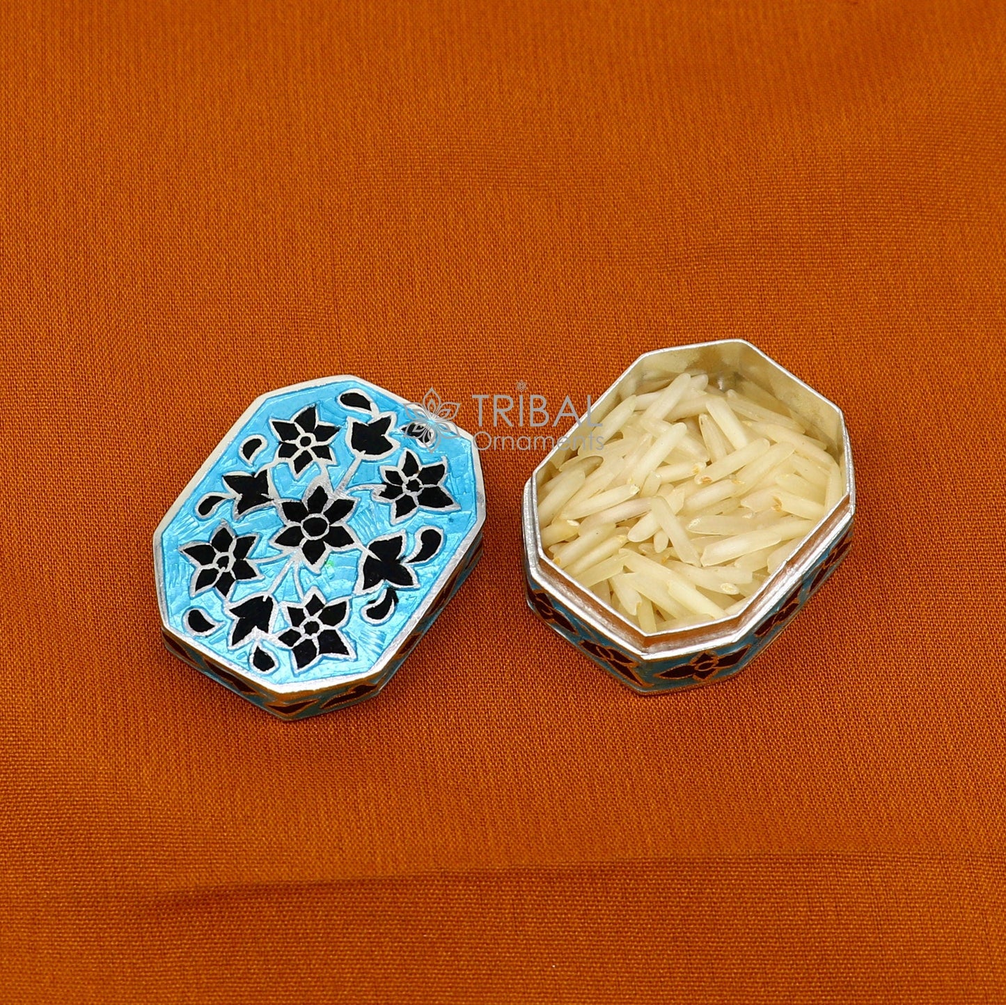Enamel work 925 sterling silver trinket box, casket box, container, Sindoor box vintage design enamel brides jewelry stb778 - TRIBAL ORNAMENTS