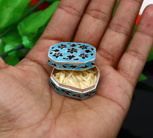 Enamel work 925 sterling silver trinket box, casket box, container, Sindoor box vintage design enamel brides jewelry stb778 - TRIBAL ORNAMENTS