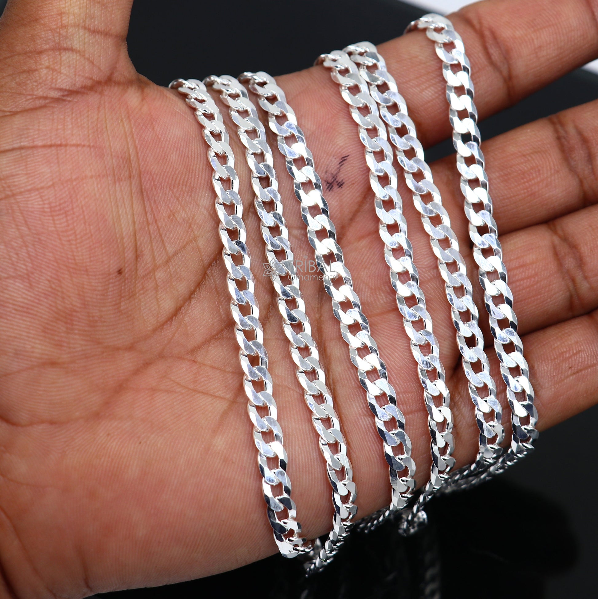 20" 5MM 925 sterling silver handmade solid fancy stylish silver chain necklace Nawabi chain best gifting jewelry from India ch247 - TRIBAL ORNAMENTS