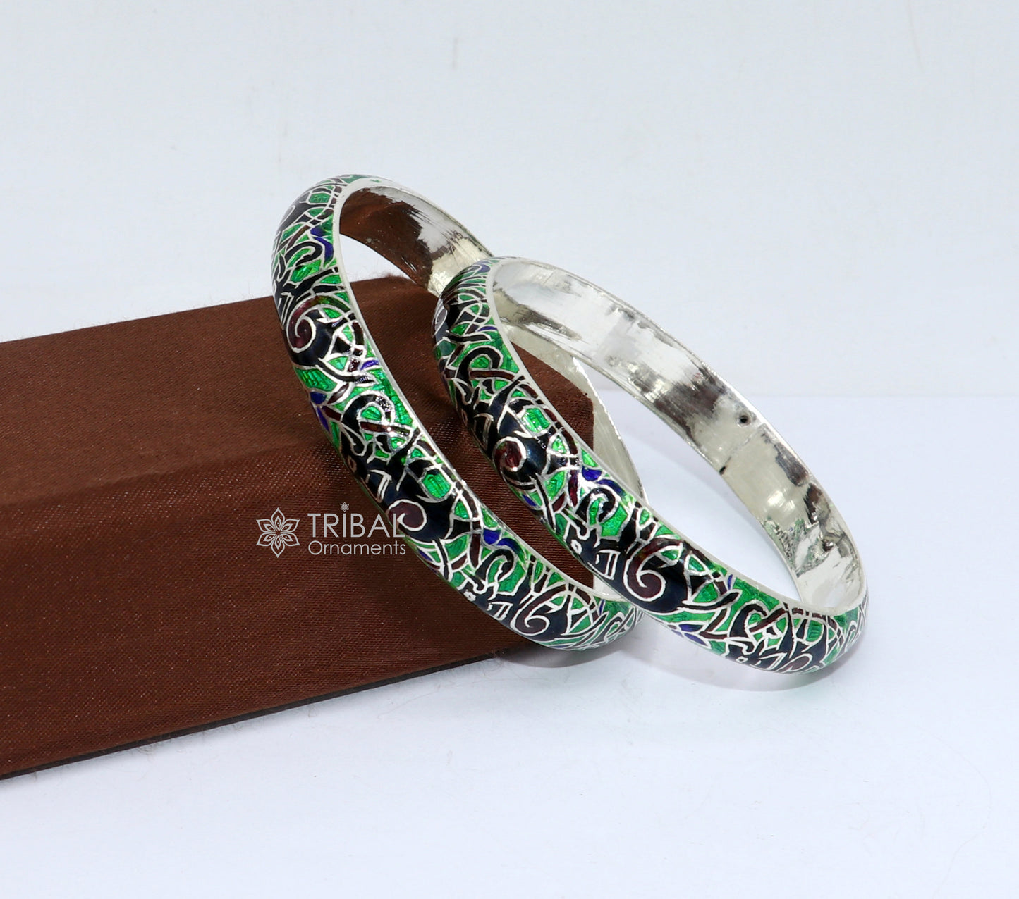 925 Sterling silver handmade amazing meenakari (color enamel )bangle bracelet elephant design Cultral trendy style jewelry from india nba356 - TRIBAL ORNAMENTS