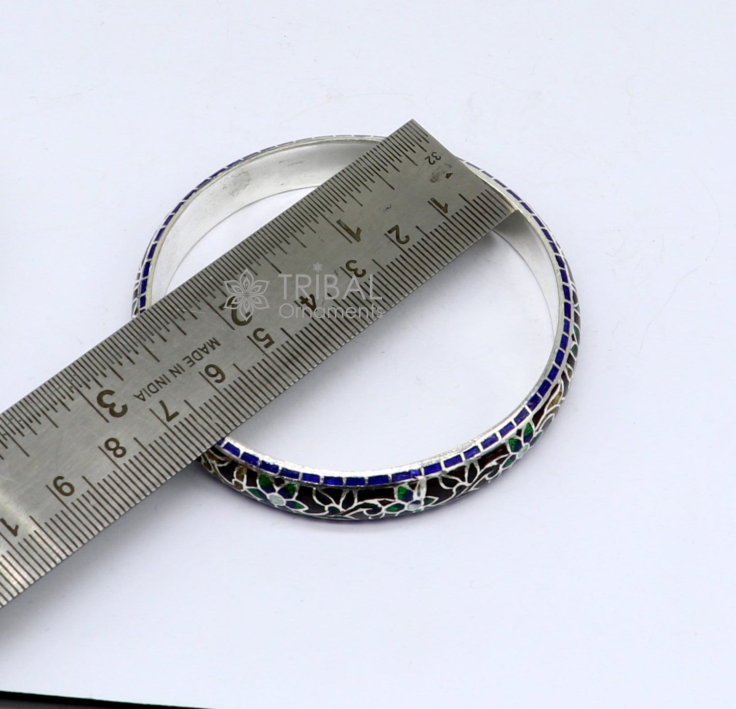 925 Sterling silver handmade amazing meenakari (color enamel )bangle bracelet floral design Cultral trendy style jewelry from india nba358 - TRIBAL ORNAMENTS