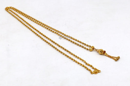 Certified hallmarked 22kt yellow gold beaded chain with solid ball pendant handmade chain girl's gift chain necklace delicate jewelry ch576 - TRIBAL ORNAMENTS