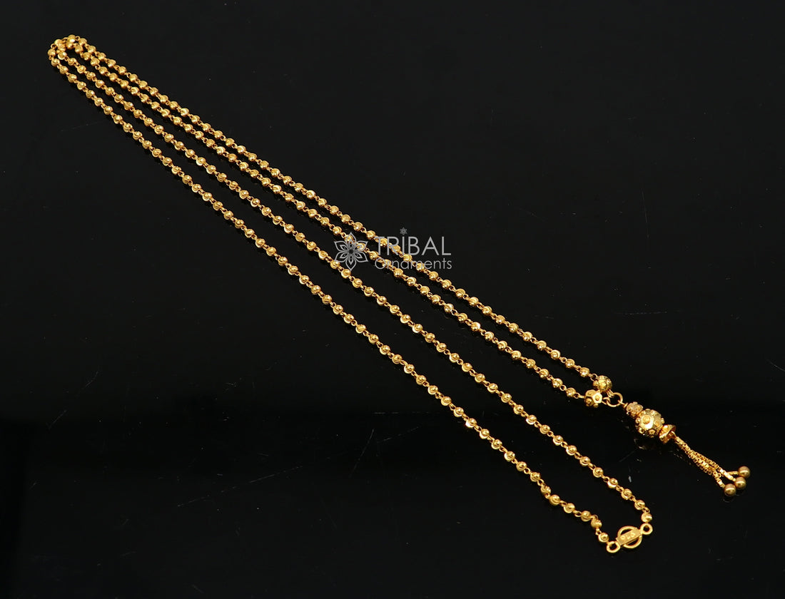 Certified hallmarked 22kt yellow gold beaded chain with solid ball pendant handmade chain girl's gift chain necklace delicate jewelry ch576 - TRIBAL ORNAMENTS