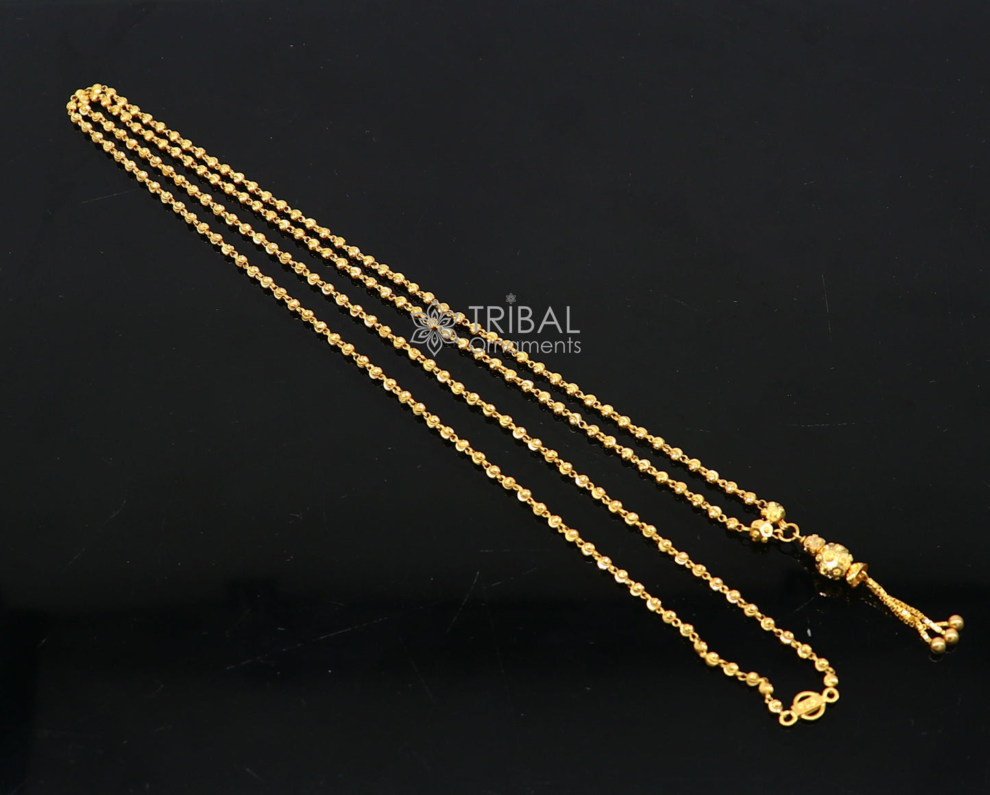 Certified hallmarked 22kt yellow gold beaded chain with solid ball pendant handmade chain girl's gift chain necklace delicate jewelry ch576 - TRIBAL ORNAMENTS