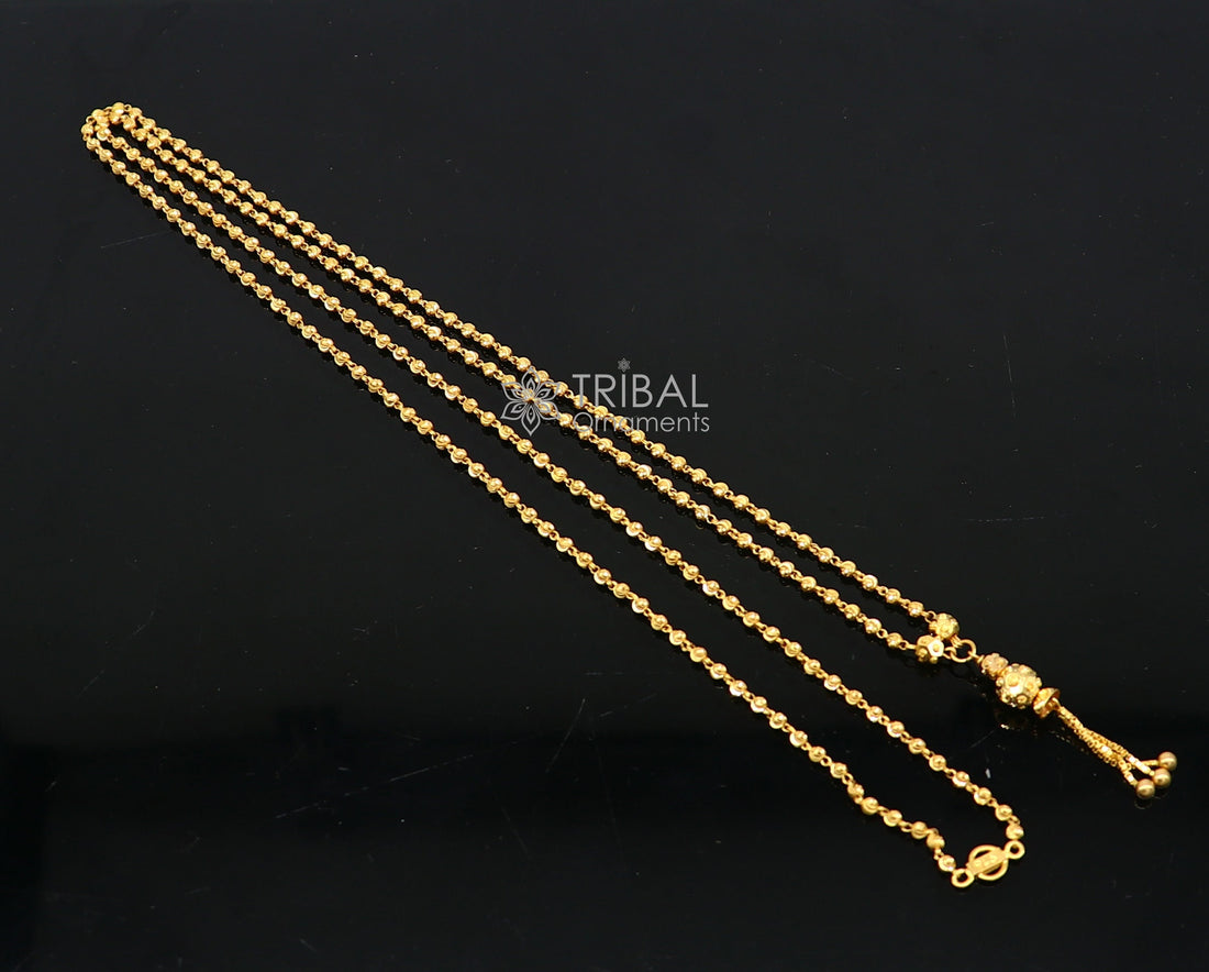 Certified hallmarked 22kt yellow gold beaded chain with solid ball pendant handmade chain girl's gift chain necklace delicate jewelry ch576 - TRIBAL ORNAMENTS