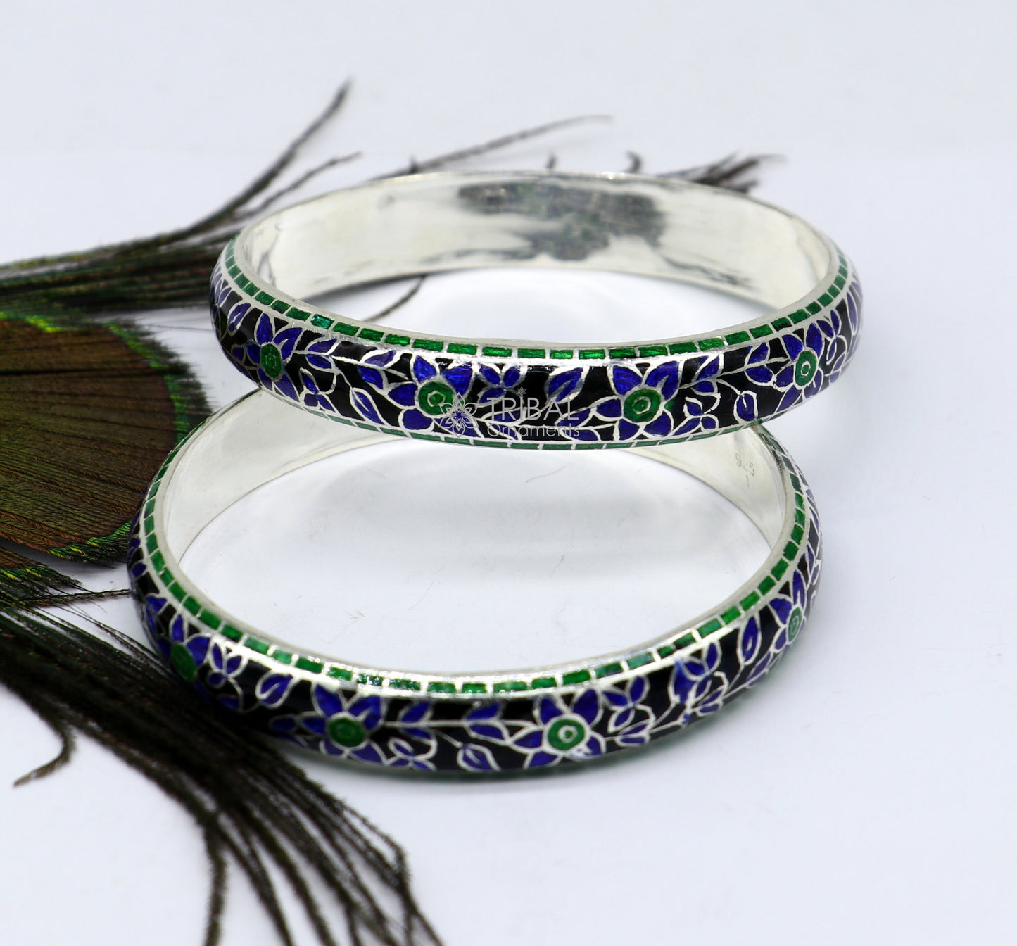 925 Sterling silver Traditional cultural design meenakari (color enamel )bangles bracelet brides trendy style jewelry from india nba361 - TRIBAL ORNAMENTS